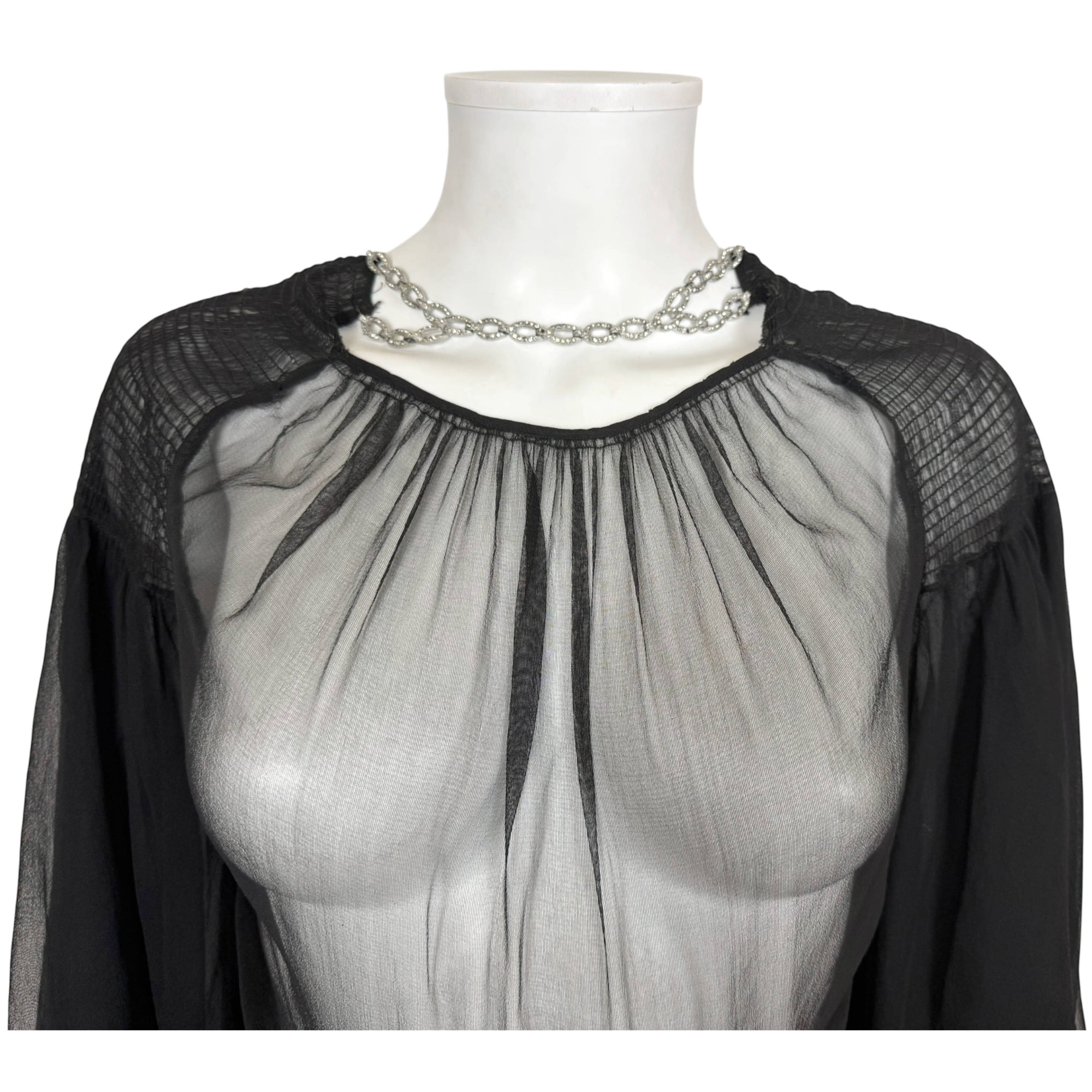 Vintage 1930s Evening Dress Black Silk Chiffon w Chain Belt