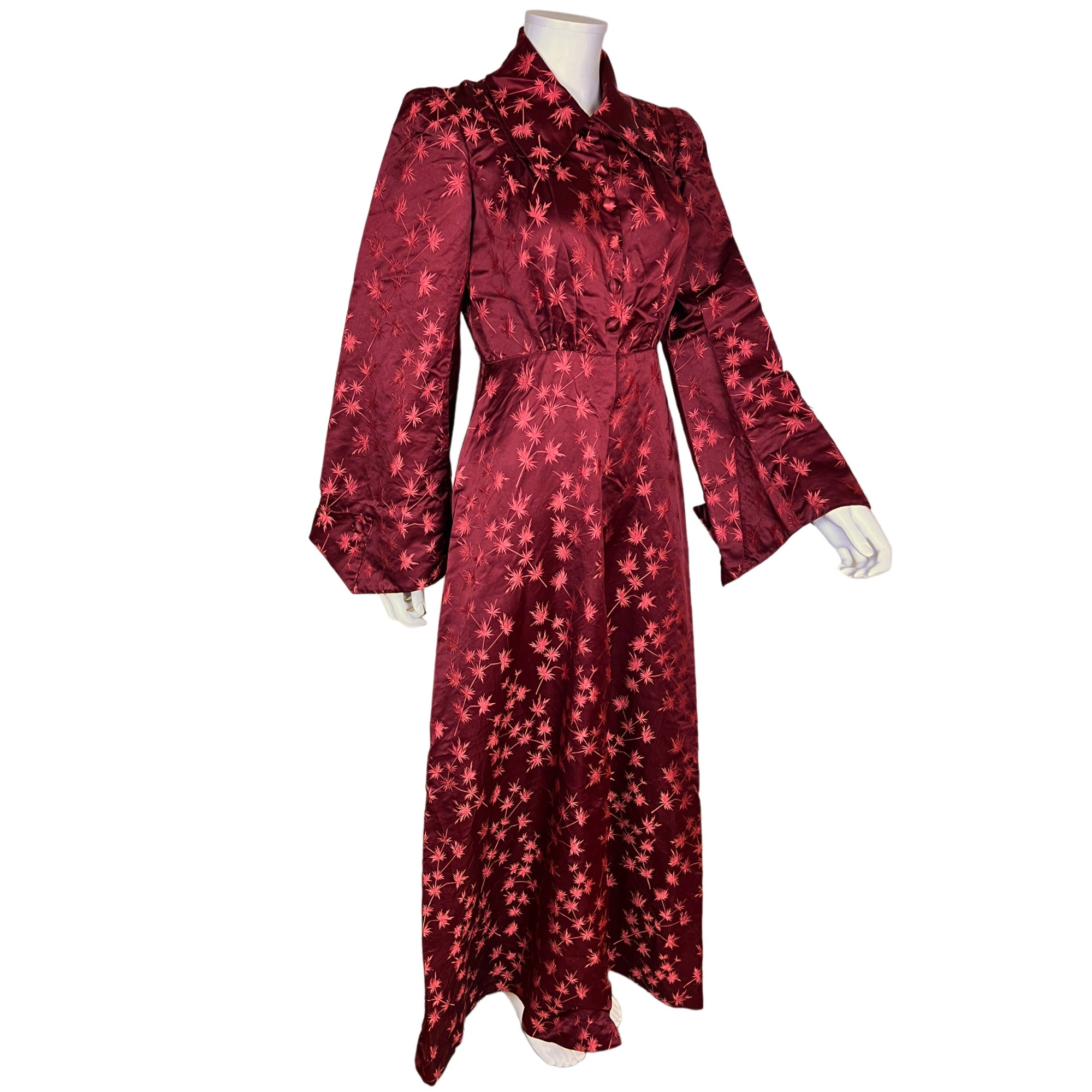 Vintage 1930s Dressing Gown Maroon Silk Robe Ladies Size M