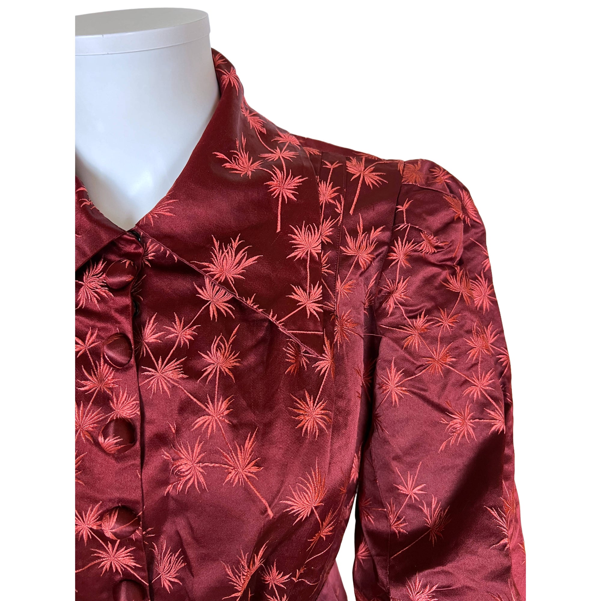 Vintage 1930s Dressing Gown Maroon Silk Robe Ladies Size M