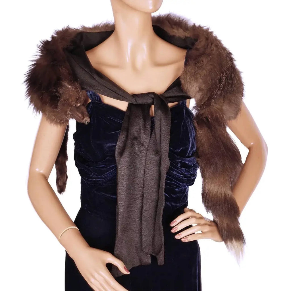 Vintage 1930s Silver Fox Fur Stole Wrap Shoulder Shrug