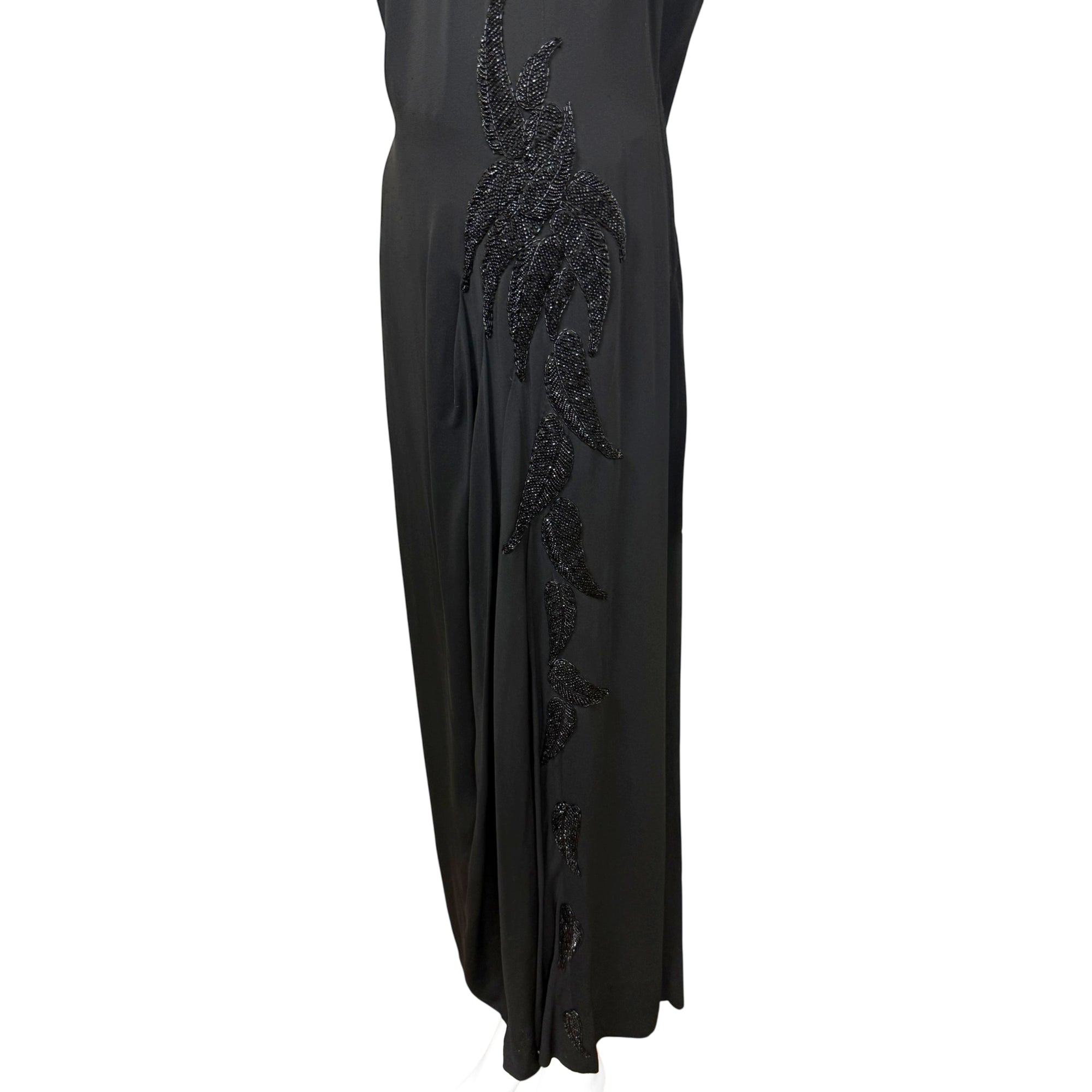 Vintage 1940s Black Beaded Evening Dress Hollywood Glamour XL – Poppy's Vintage Clothing