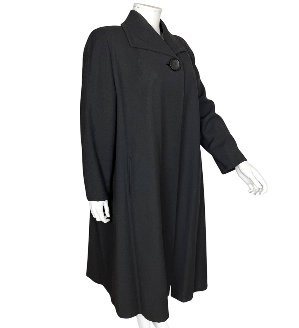Vintage 1940s Swing Coat Black Wool Ladies Size L
