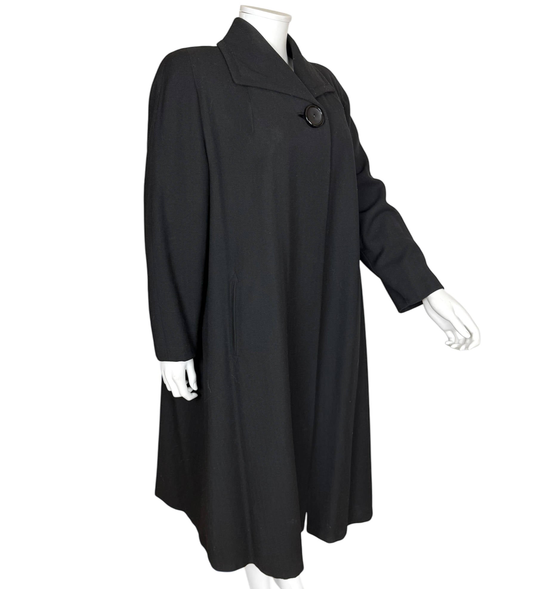 Vintage 1940s Swing Coat Black Wool Ladies Size L