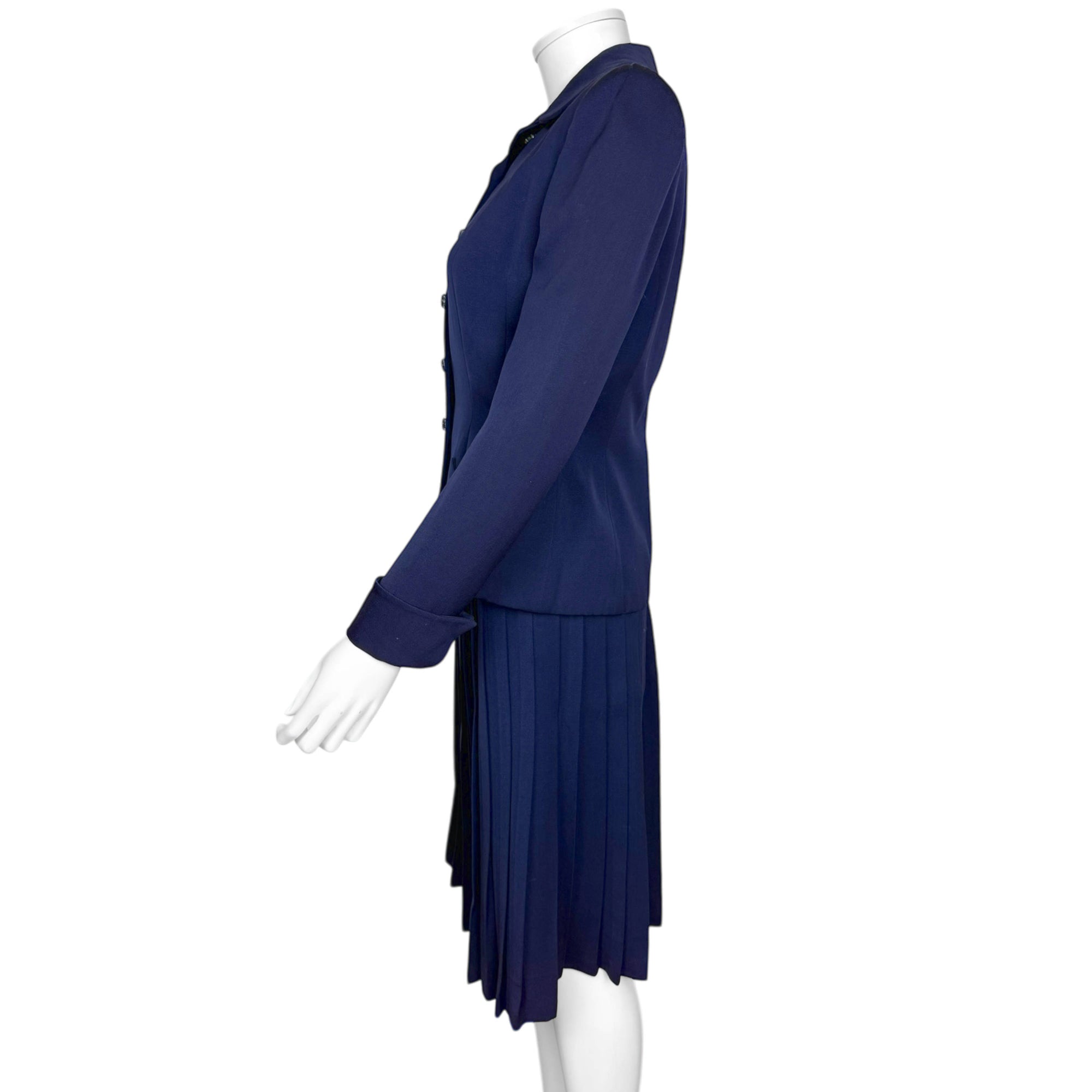 Vintage 1940s Skirt Suit Blue Wool Gabardine Size Medium 28”