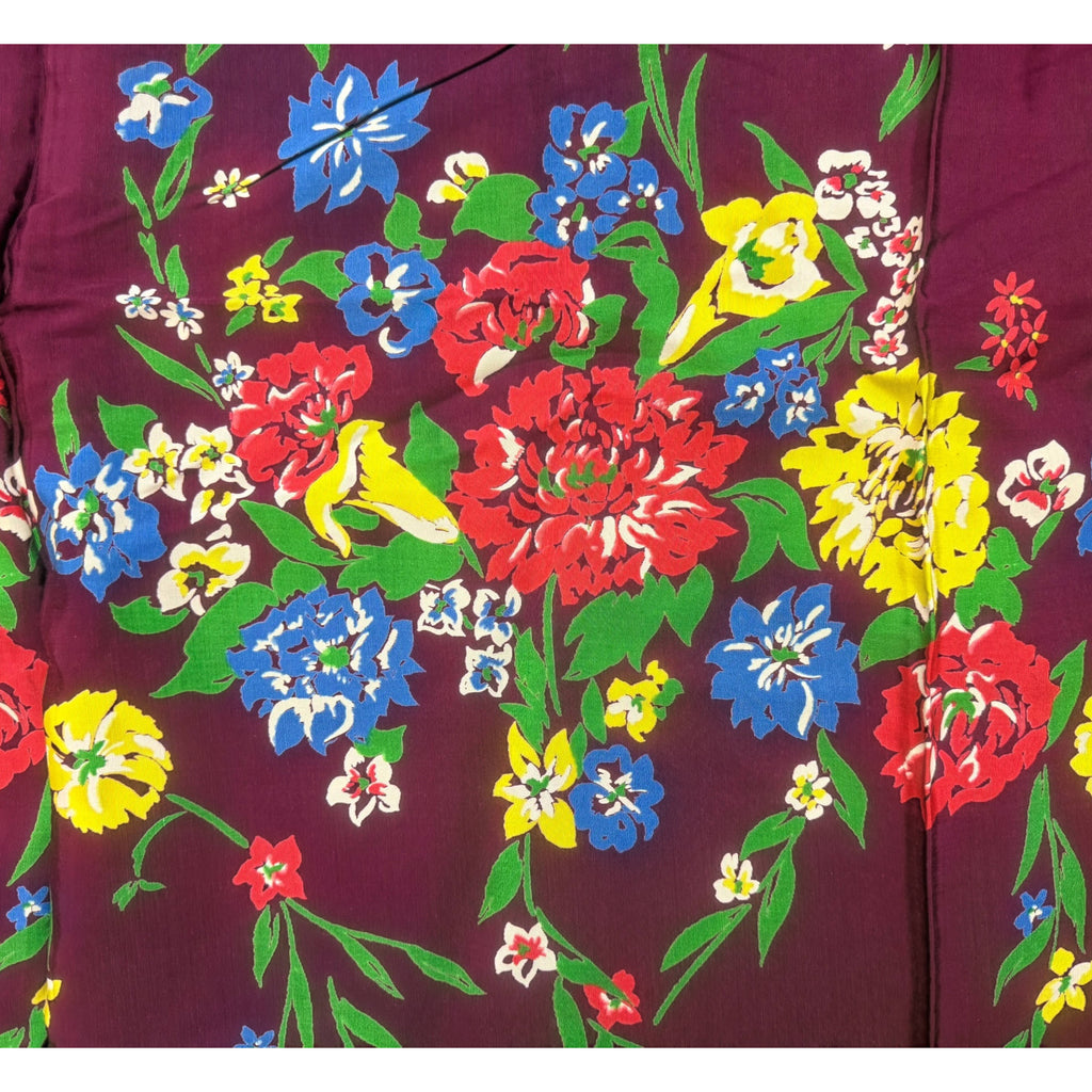 Vintage 1940s Rayon Fabric Silkscreened Floral Chintz 5 yds+