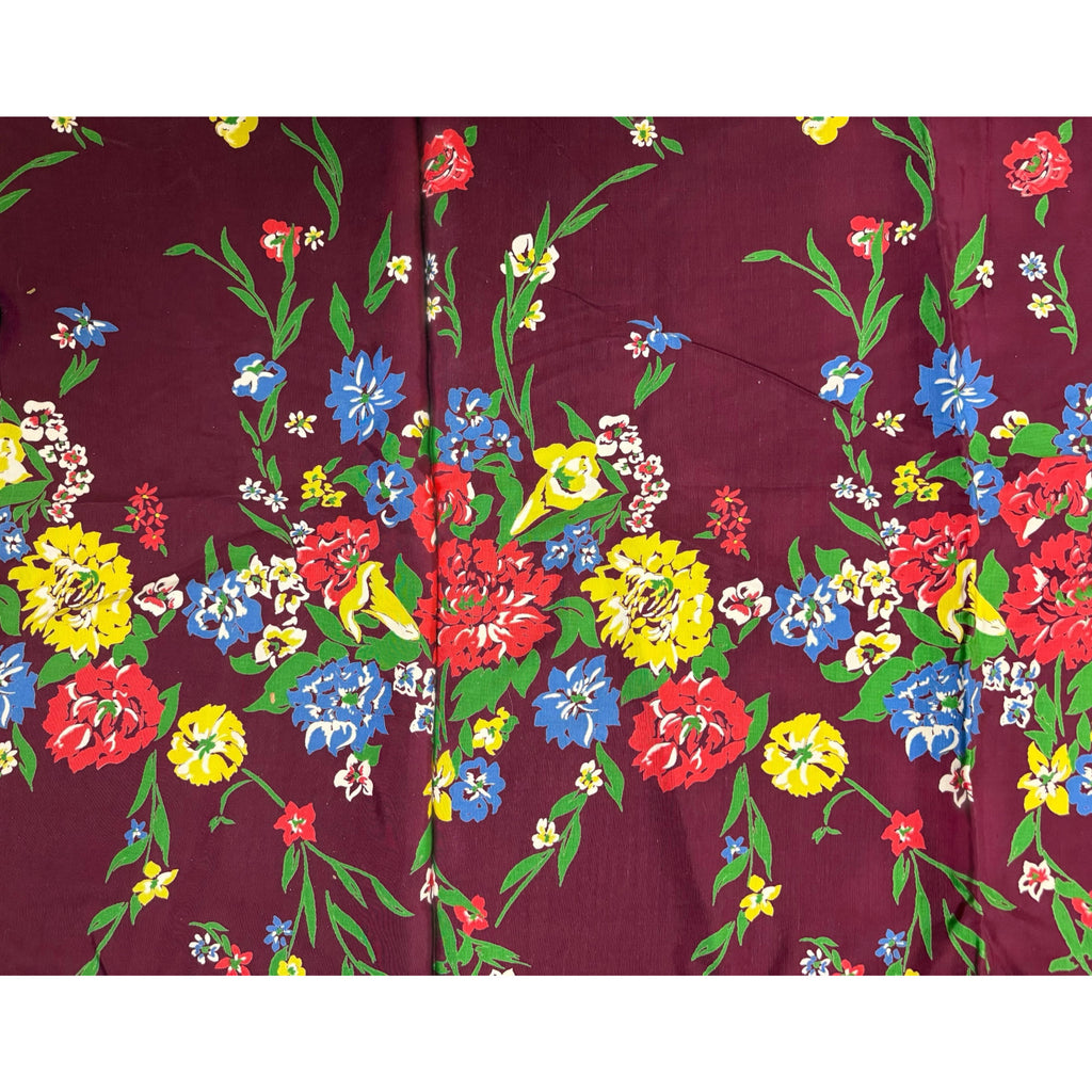 Vintage 1940s Rayon Fabric Silkscreened Floral Chintz 5 yds+