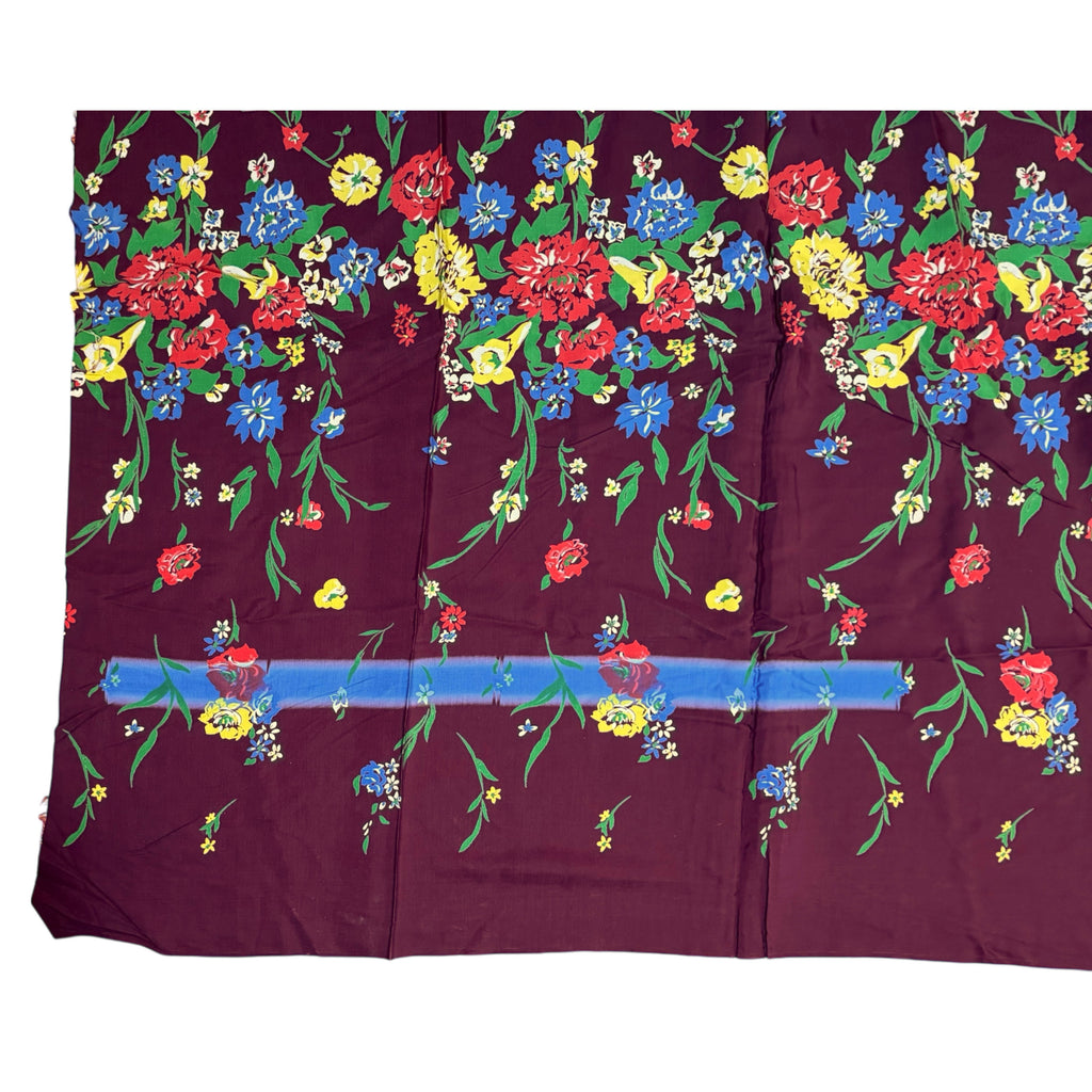 Vintage 1940s Rayon Fabric Silkscreened Floral Chintz 5 yds+