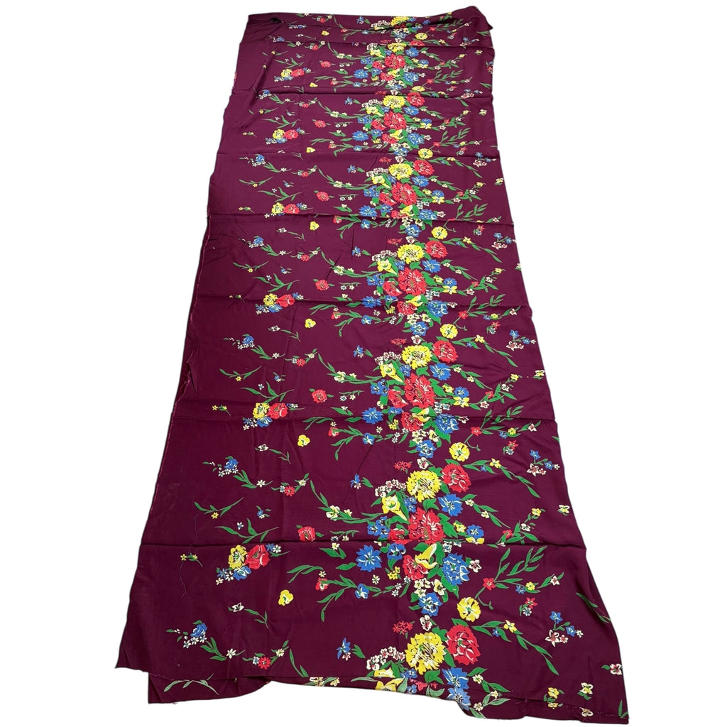 Vintage 1940s Rayon Fabric Silkscreened Floral Chintz 5 yds+