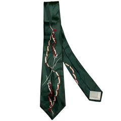 Vintage 1940s Tie Green Satin Abstract Feather Ribbon Design