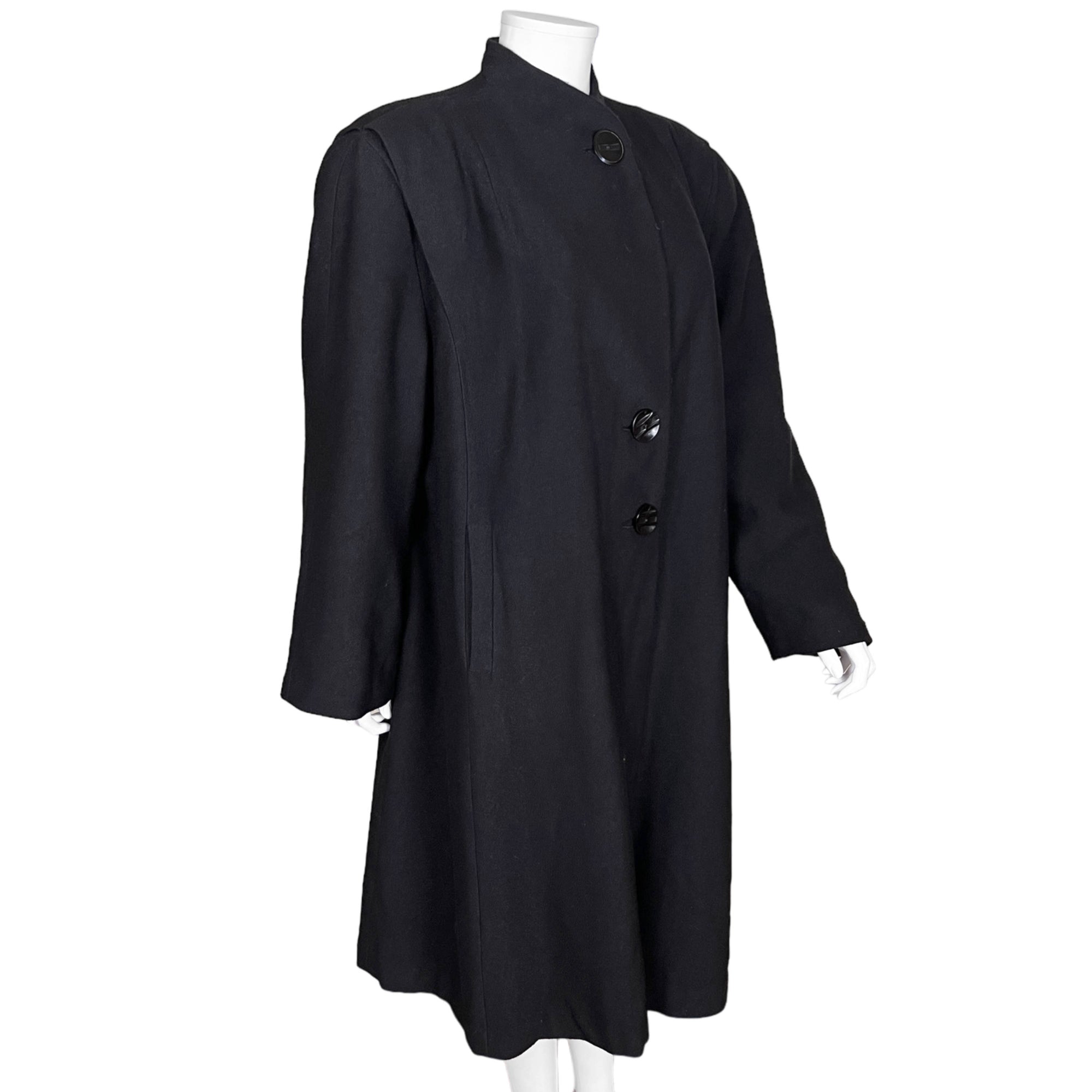 black dress coat ladies Vintage 1940s Ladies Coat Black Wool Size XL
