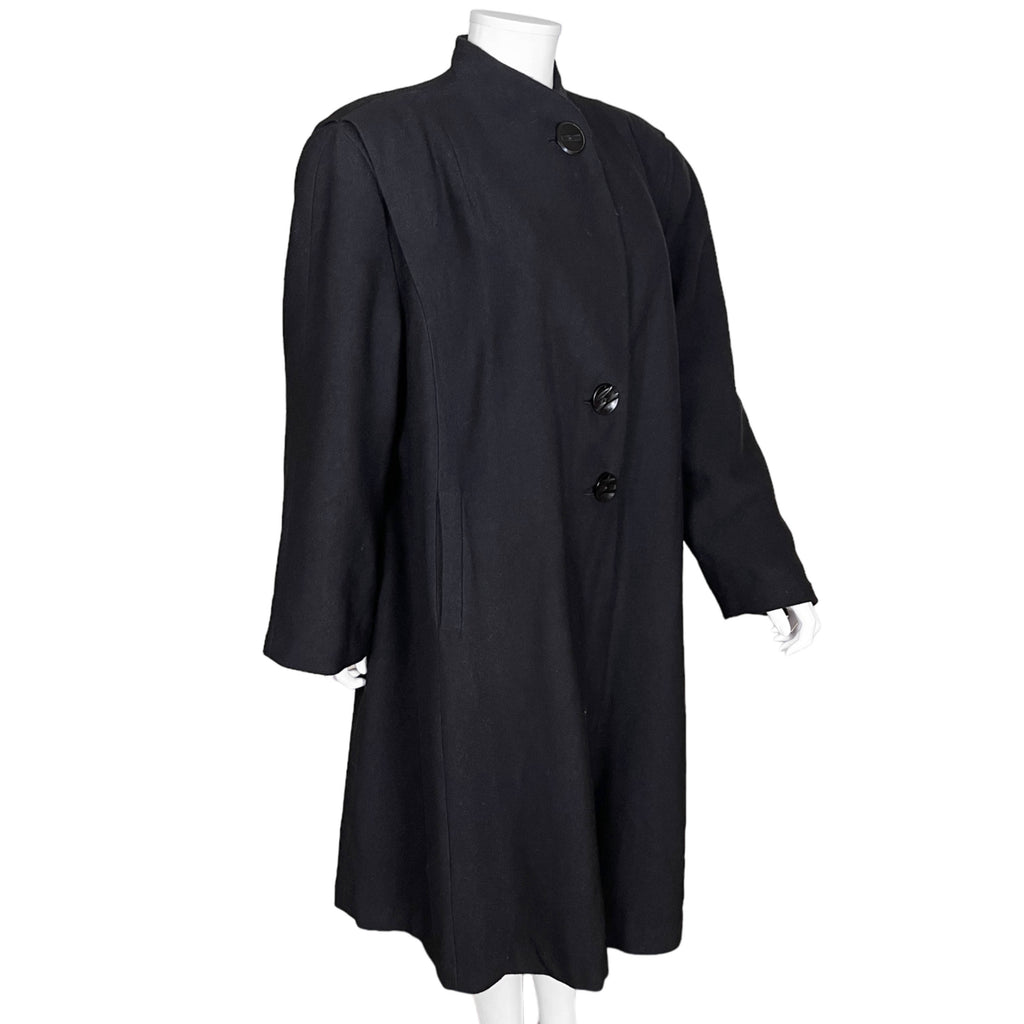 Vintage 1940s Ladies Coat Black Wool Size XL