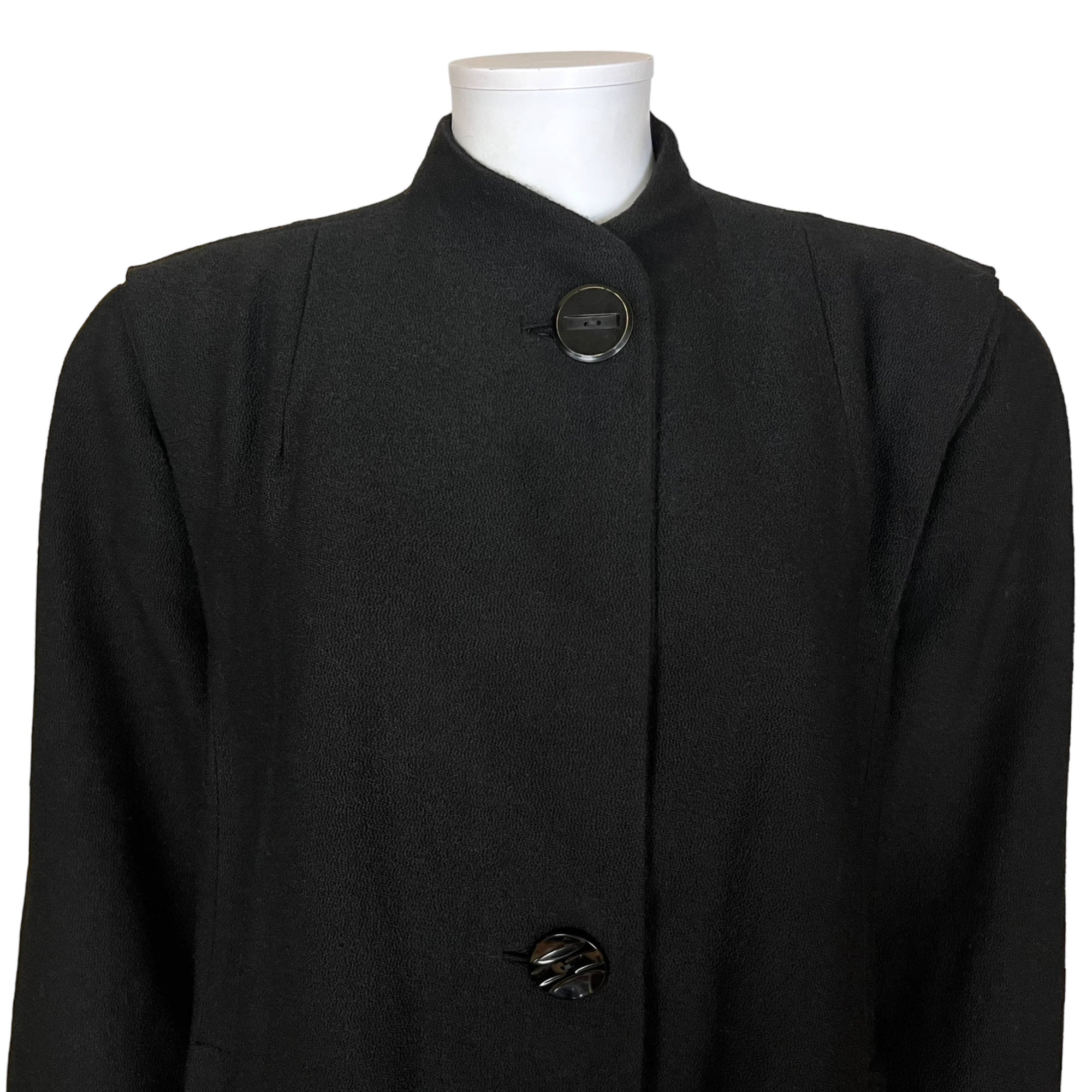 Vintage 1940s Ladies Coat Black Wool Size XL