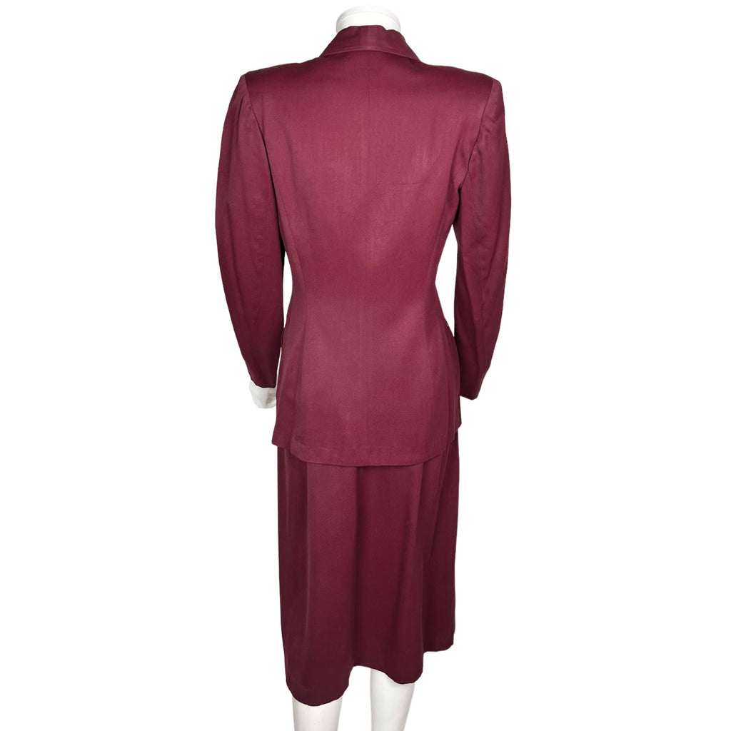 Vintage 1940s Skirt Suit Wool Gabardine Dark Raspberry Sz M