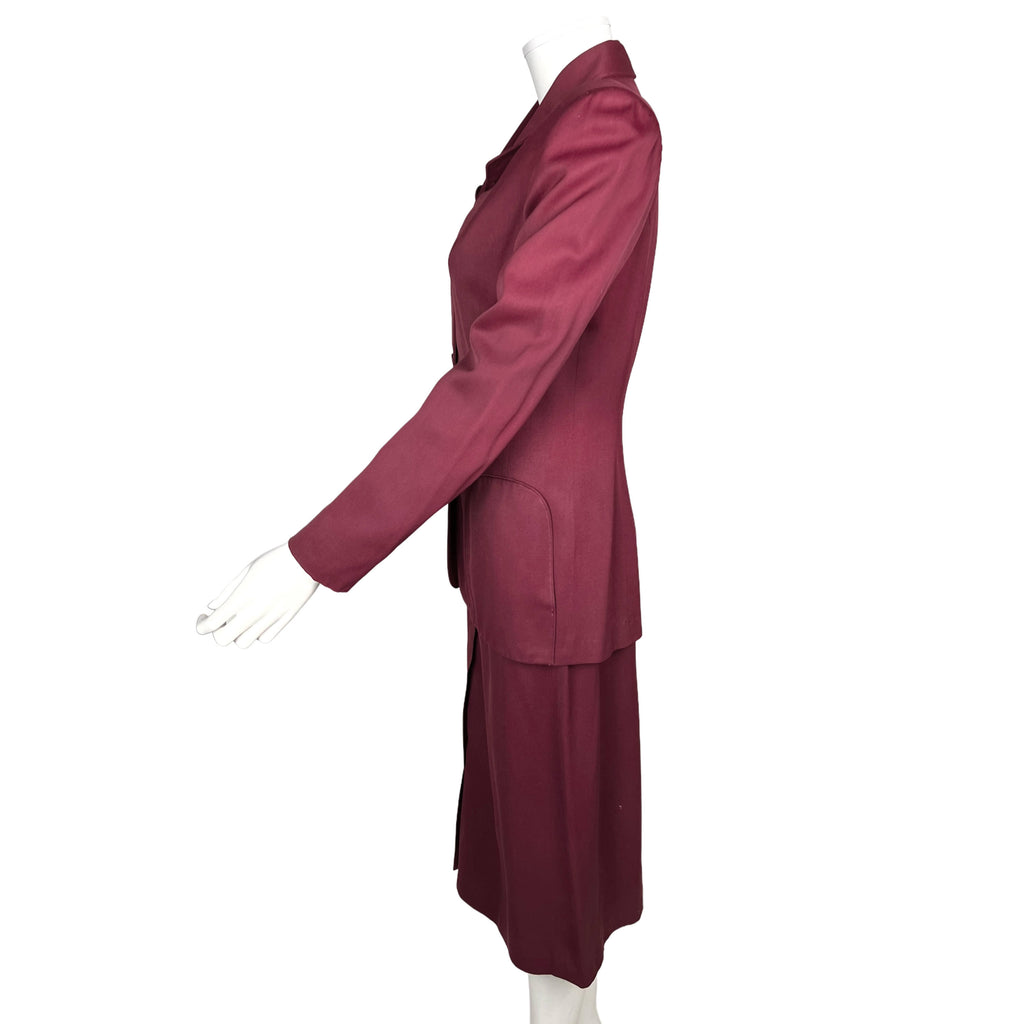 Vintage 1940s Skirt Suit Wool Gabardine Dark Raspberry Sz M