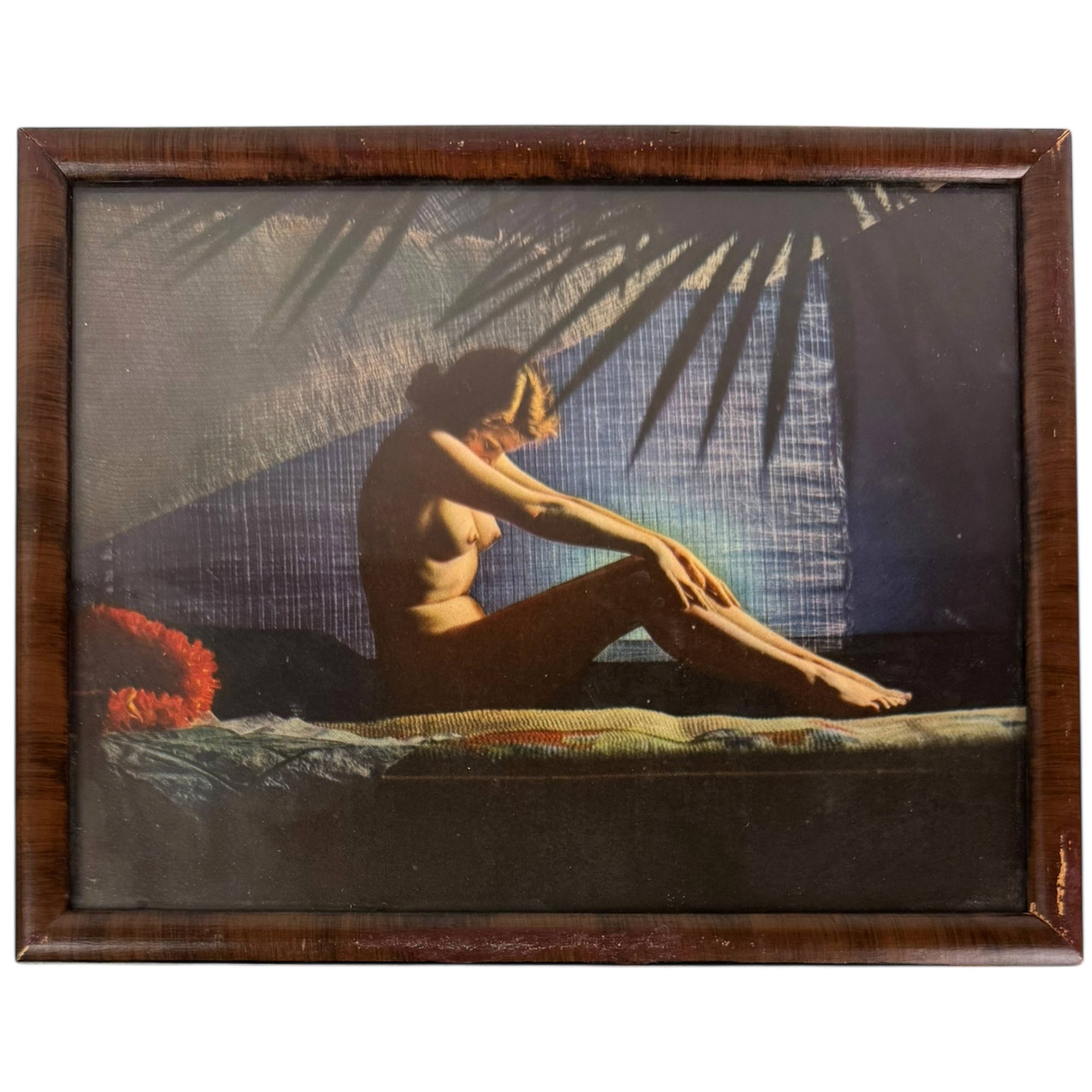 Vintage 1930s 1940s Nude Art Print Shadow Study Seated Woman