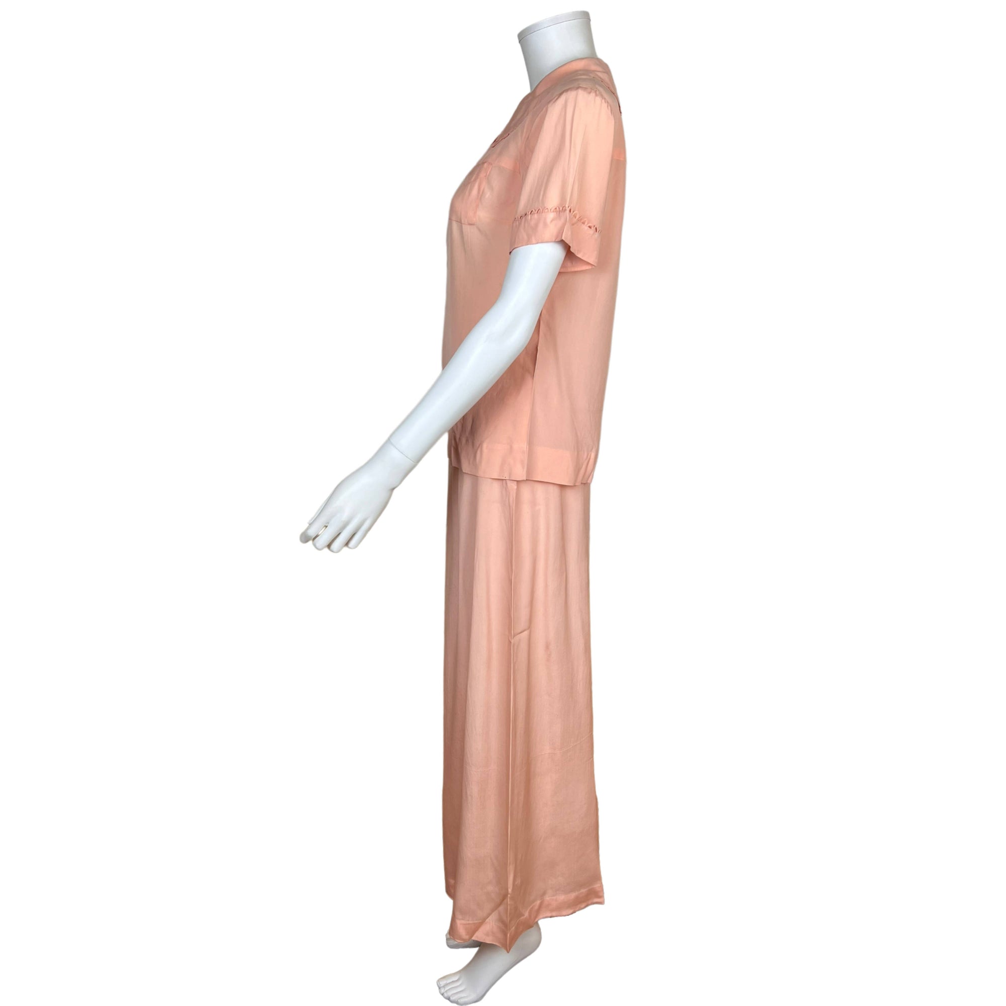 1940s Vintage Silk Pyjamas Peachy Pink Ladies Size M