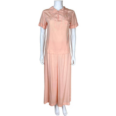 1940s Vintage Silk Pyjamas Peachy Pink Ladies Size M