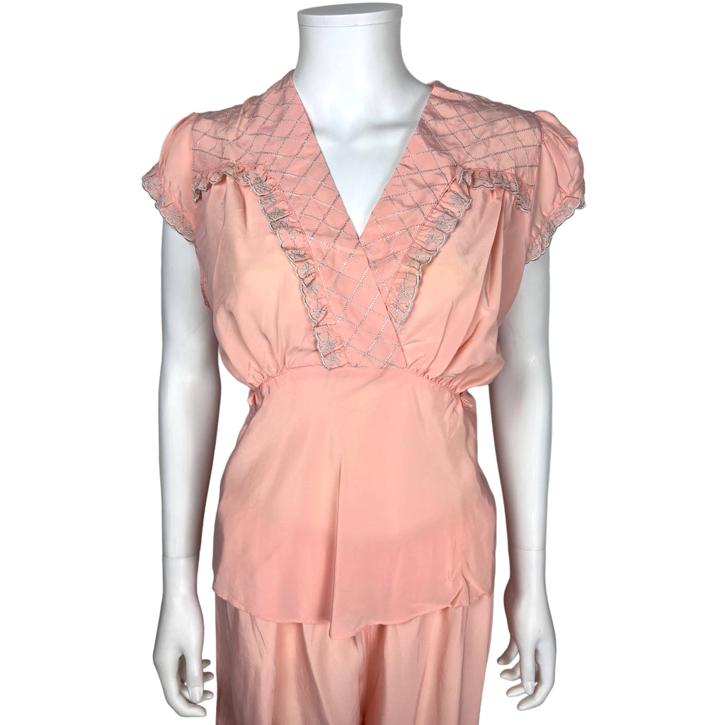 Vintage 1940s Ladies Pyjamas Rayon Lounging Pajamas Size L