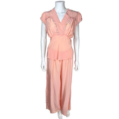 Vintage 1940s Ladies Pyjamas Rayon Lounging Pajamas Size L