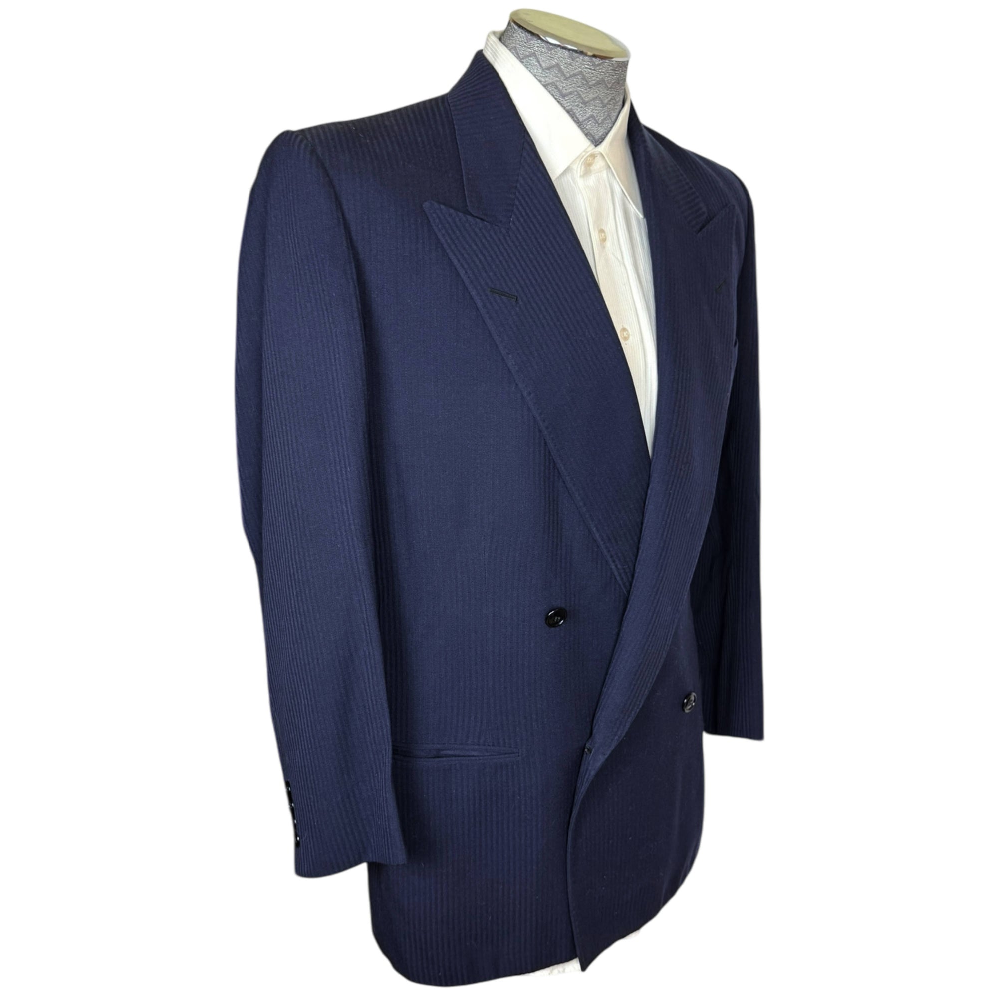 Vintage 1940s Mens Suit Jacket Blue Wool Worsted Size L