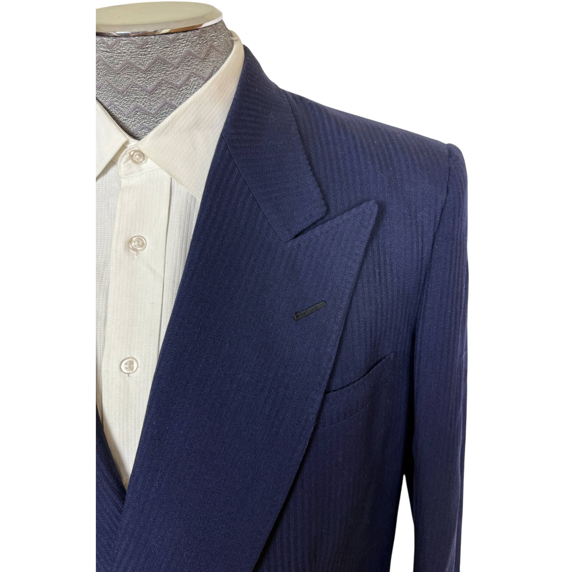 Vintage 1940s Mens Suit Jacket Blue Wool Worsted Size L