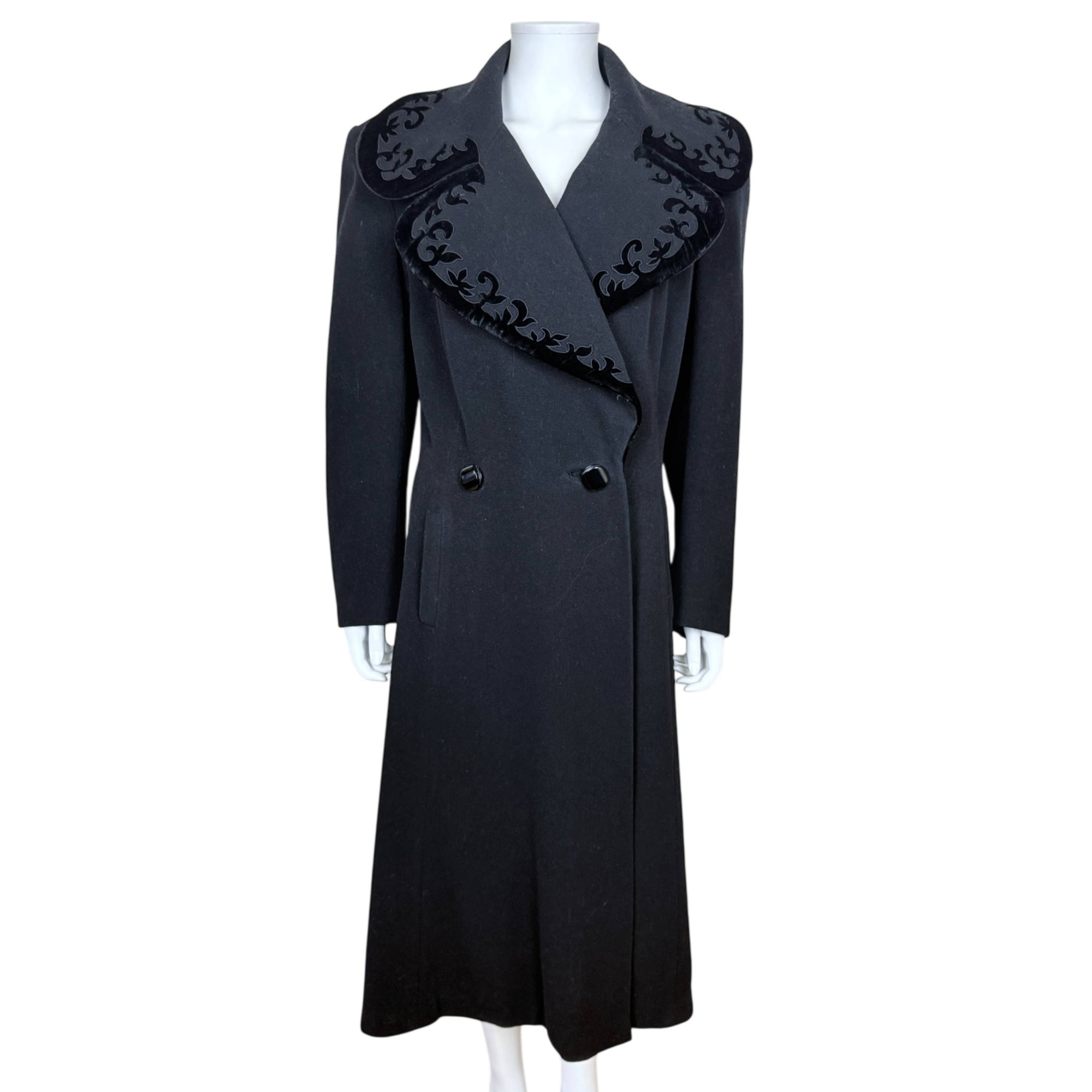Vintage 1940s Coat Black Wool Princess Style Women’s Size L