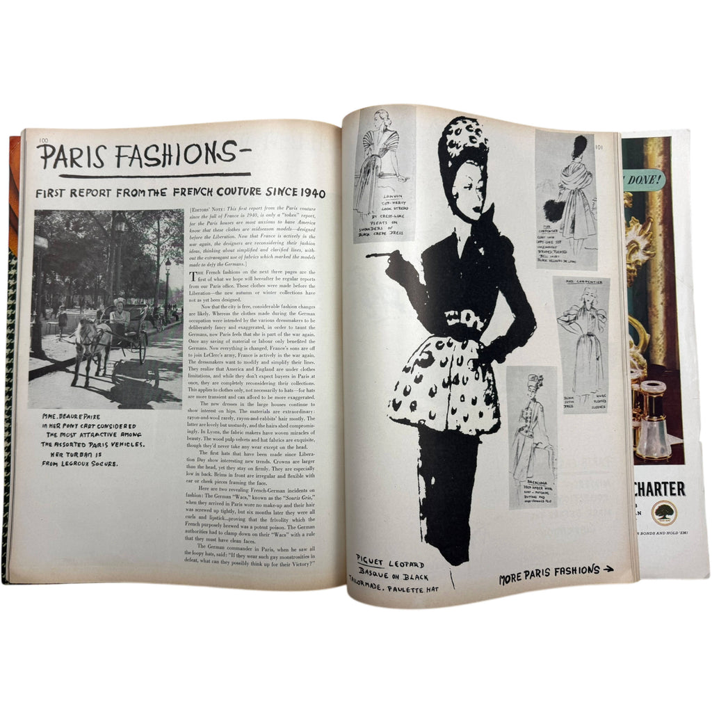 WWII Vintage Vogue Magazine October 15 1944 Issue Paris Haute Couture, Picasso in Paris, Hattie Carnegie