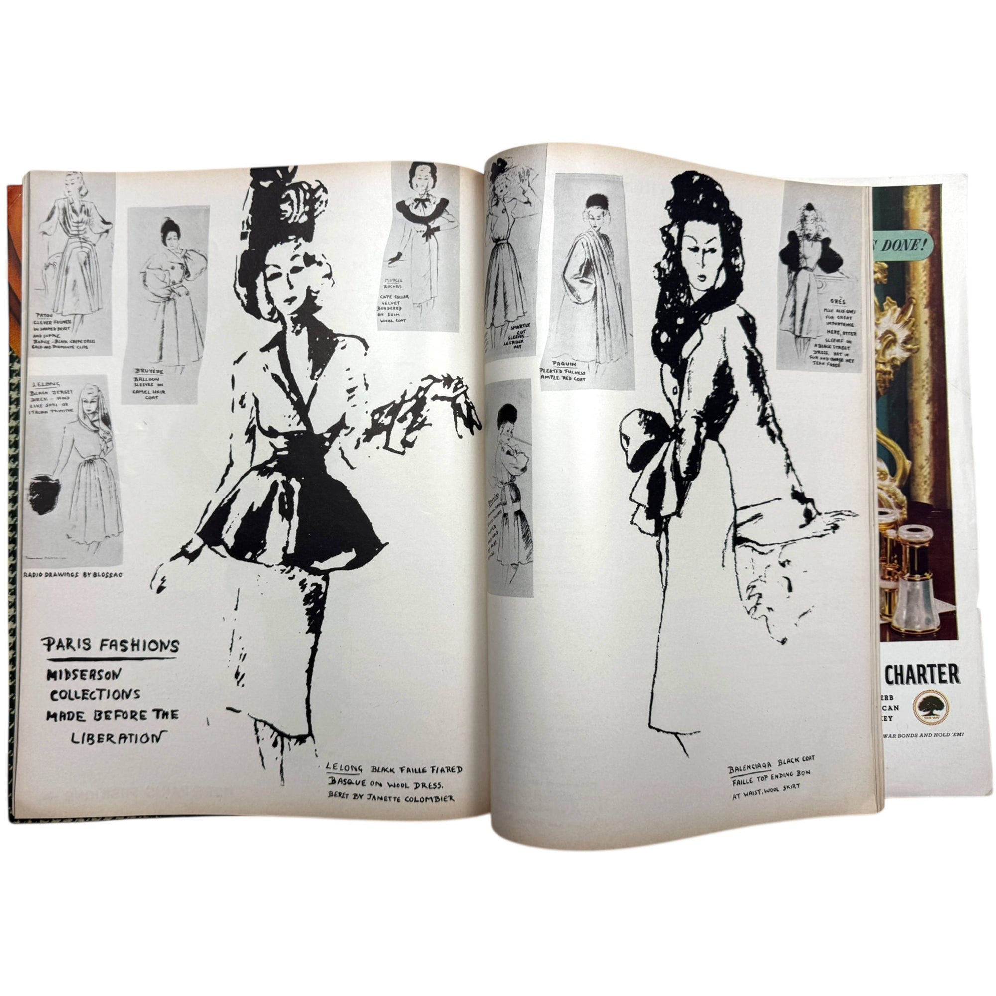 WWII Vintage Vogue Magazine October 15 1944 Issue Paris Haute Couture, Picasso in Paris, Hattie Carnegie