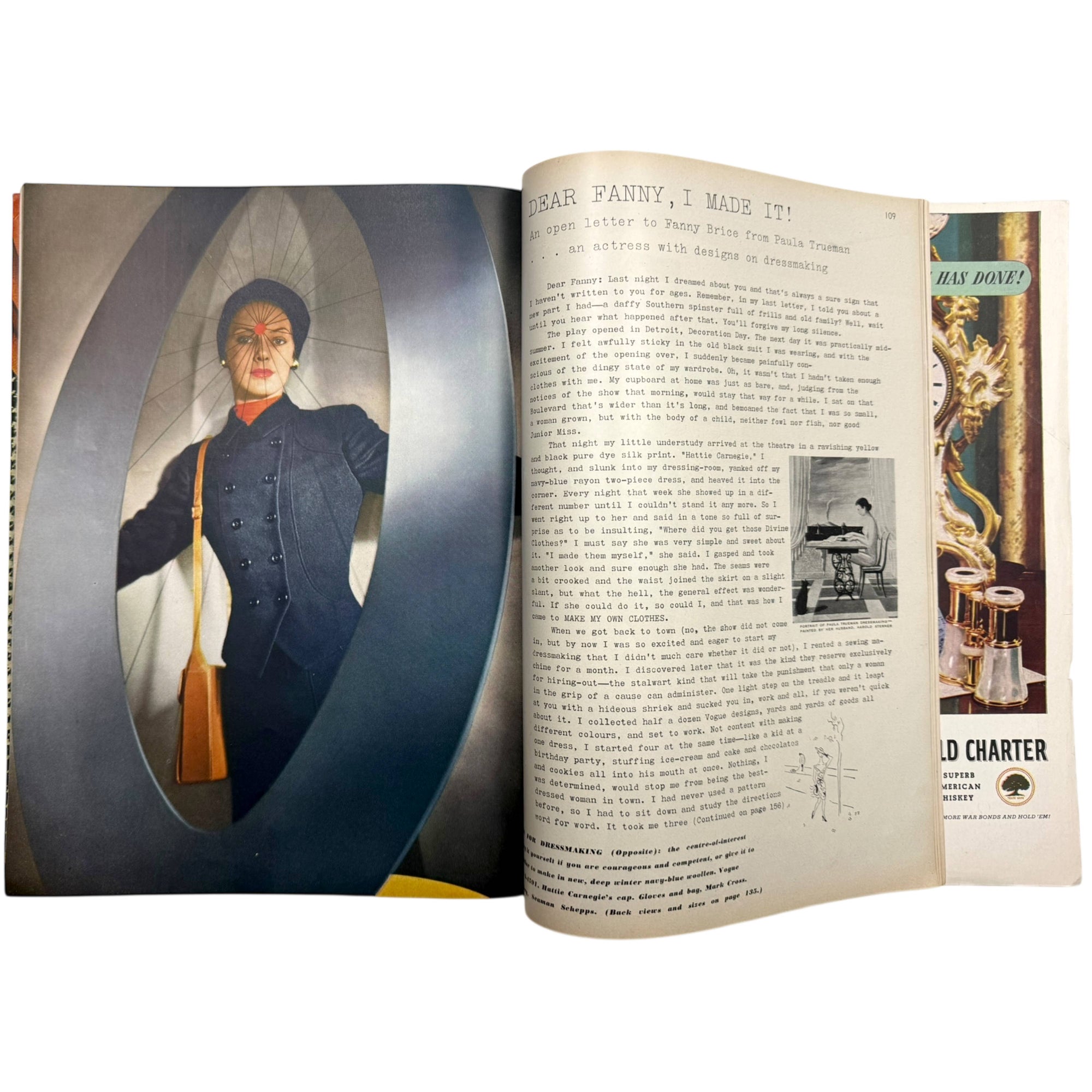 WWII Vintage Vogue Magazine October 15 1944 Issue Paris Haute Couture, Picasso in Paris, Hattie Carnegie