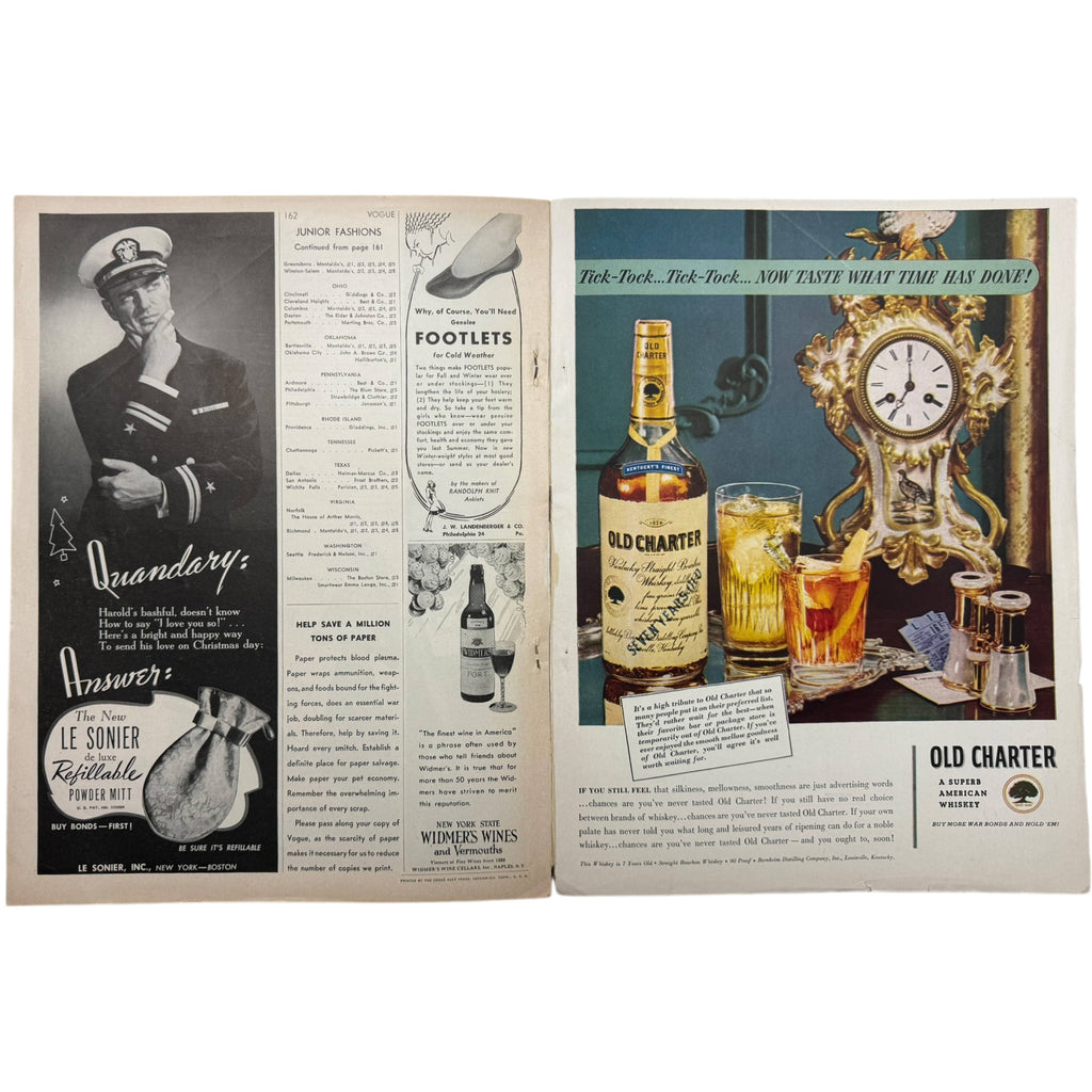 WWII Vintage Vogue Magazine October 15 1944 Issue Paris Haute Couture, Picasso in Paris, Hattie Carnegie