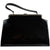 Vintage 1950s Handbag Black Vinyl w Geometric Metal Frame