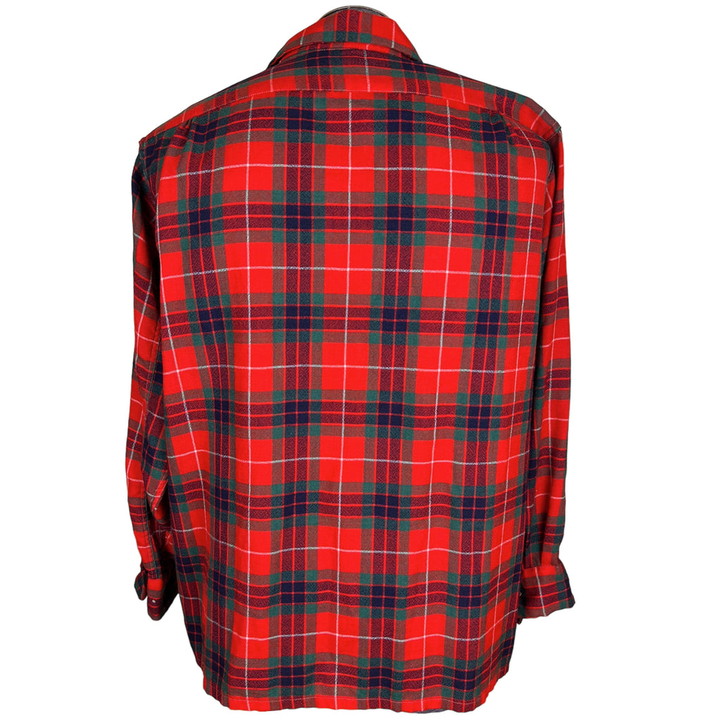 Vintage 1950s Plaid Wool Shirt w Neck Loop Carlyle Worsted L