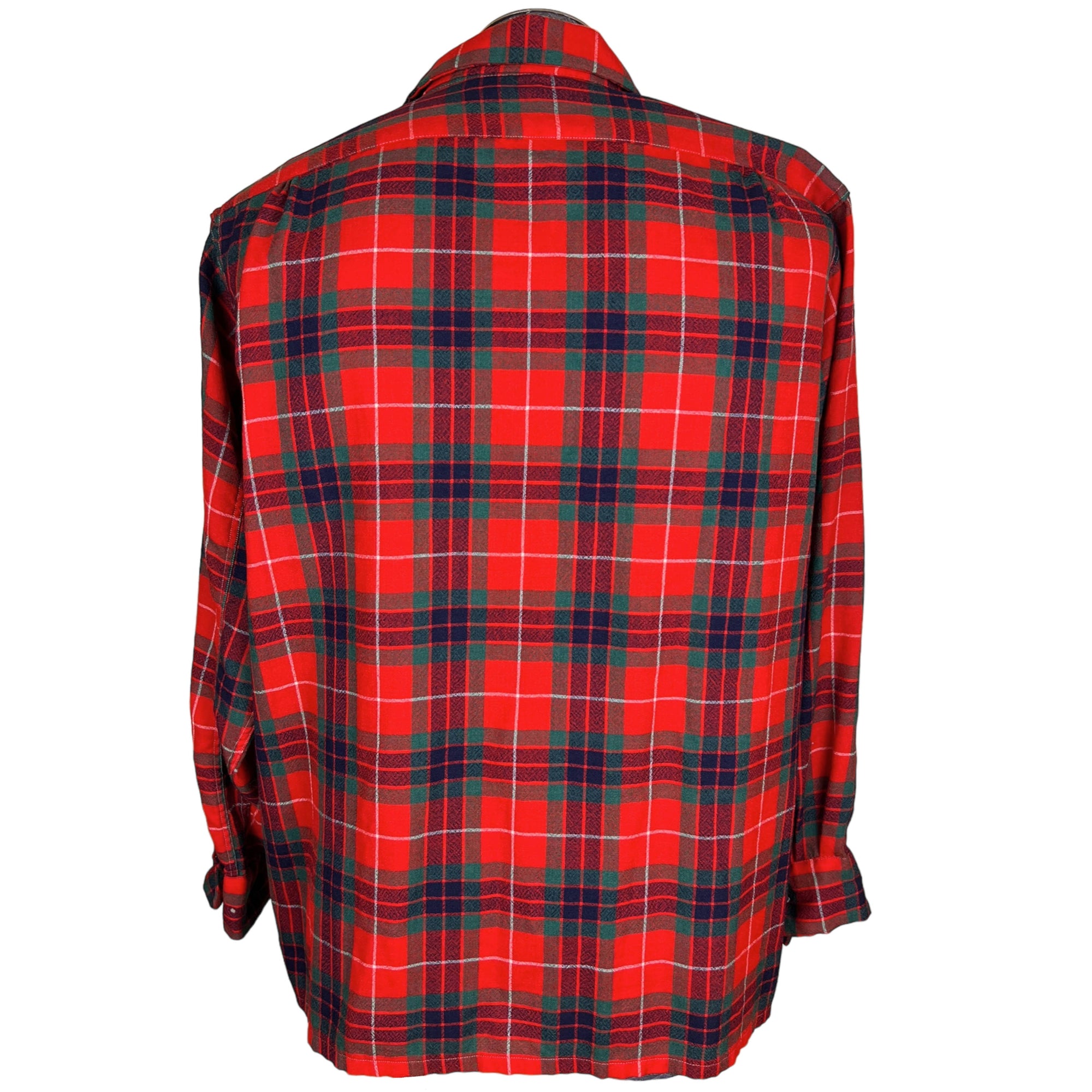 Vintage 1950s Plaid Wool Shirt w Neck Loop Carlyle Worsted L