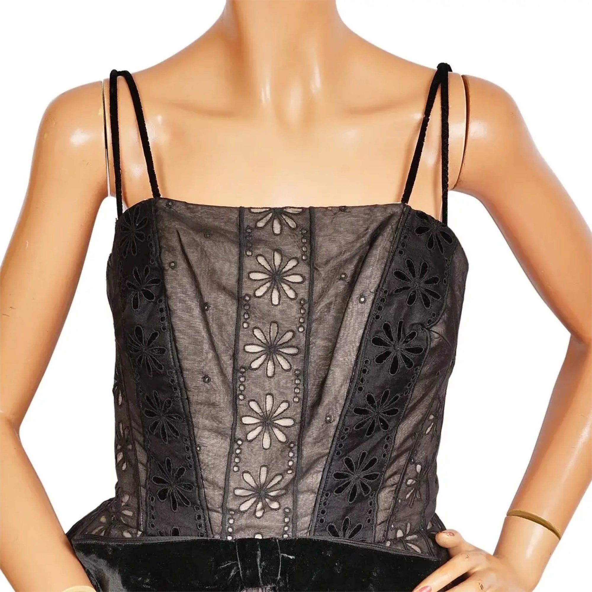 Vintage 1950s Dress Black Silk Eyelet Organza Size M