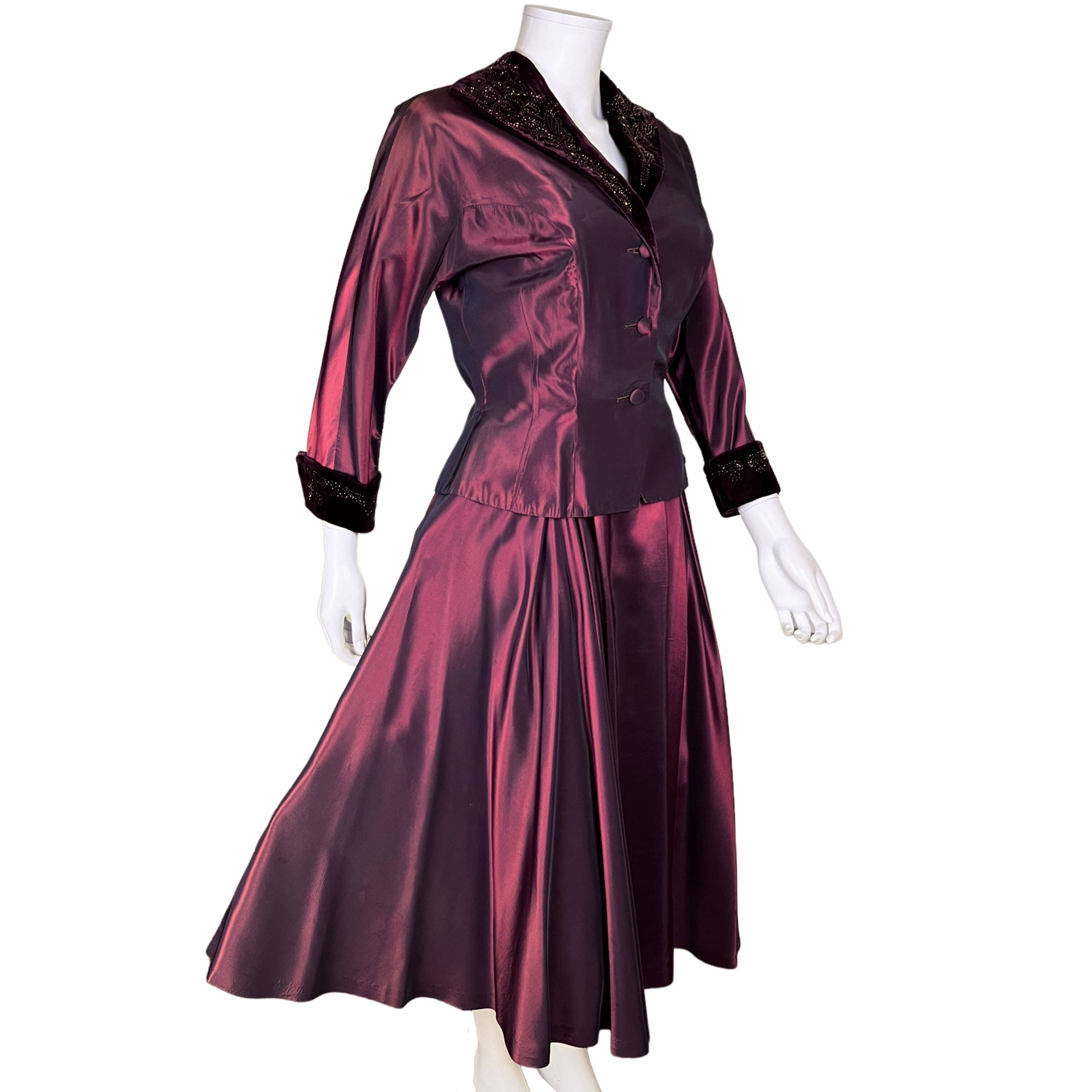 Vintage 1950s Dress with Jacket Purple Taffeta Size M
