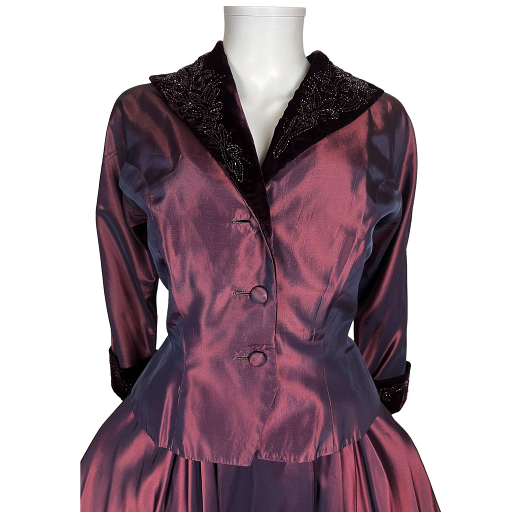 Vintage 1950s Dress with Jacket Purple Taffeta Size M