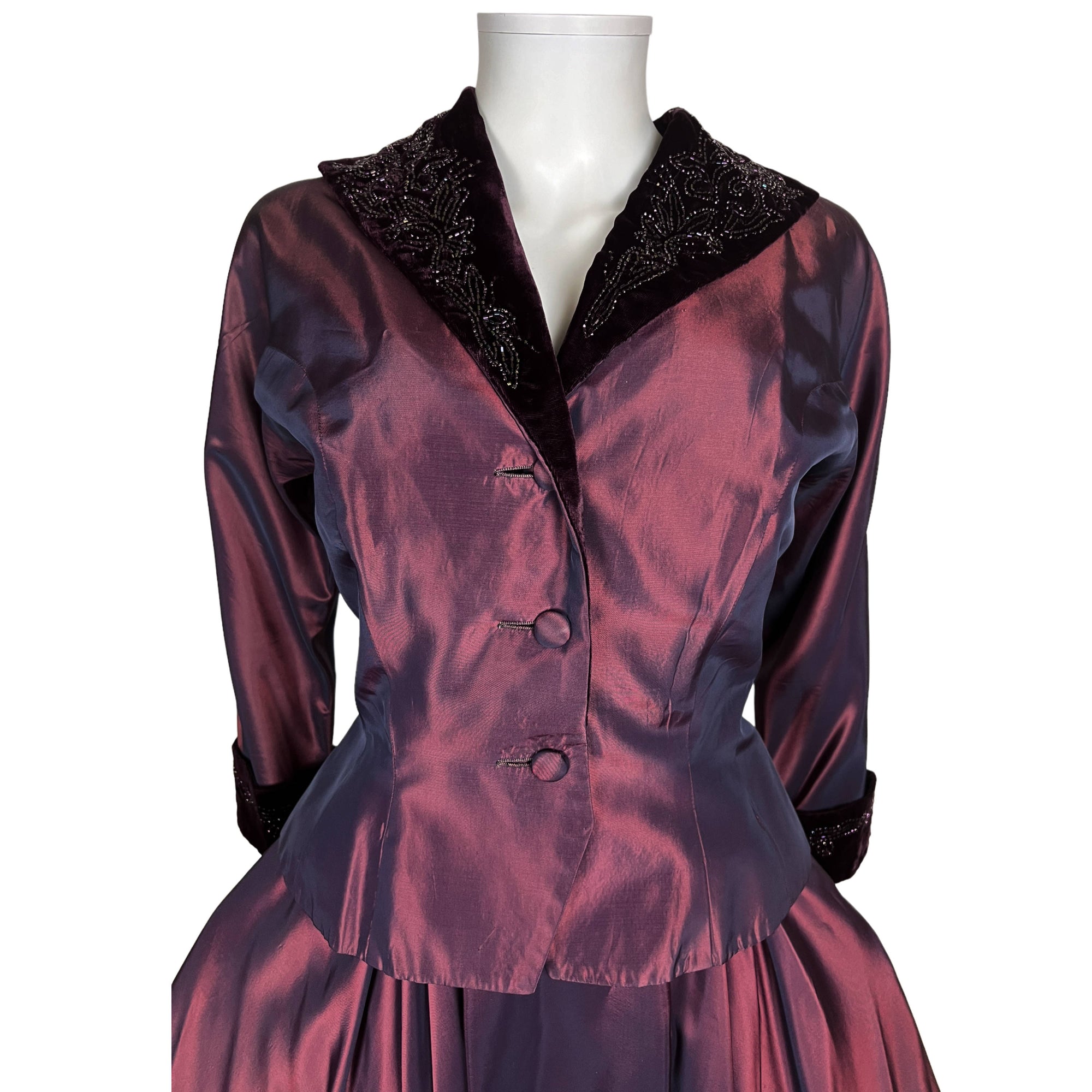 Vintage 1950s Dress with Jacket Purple Taffeta Size M