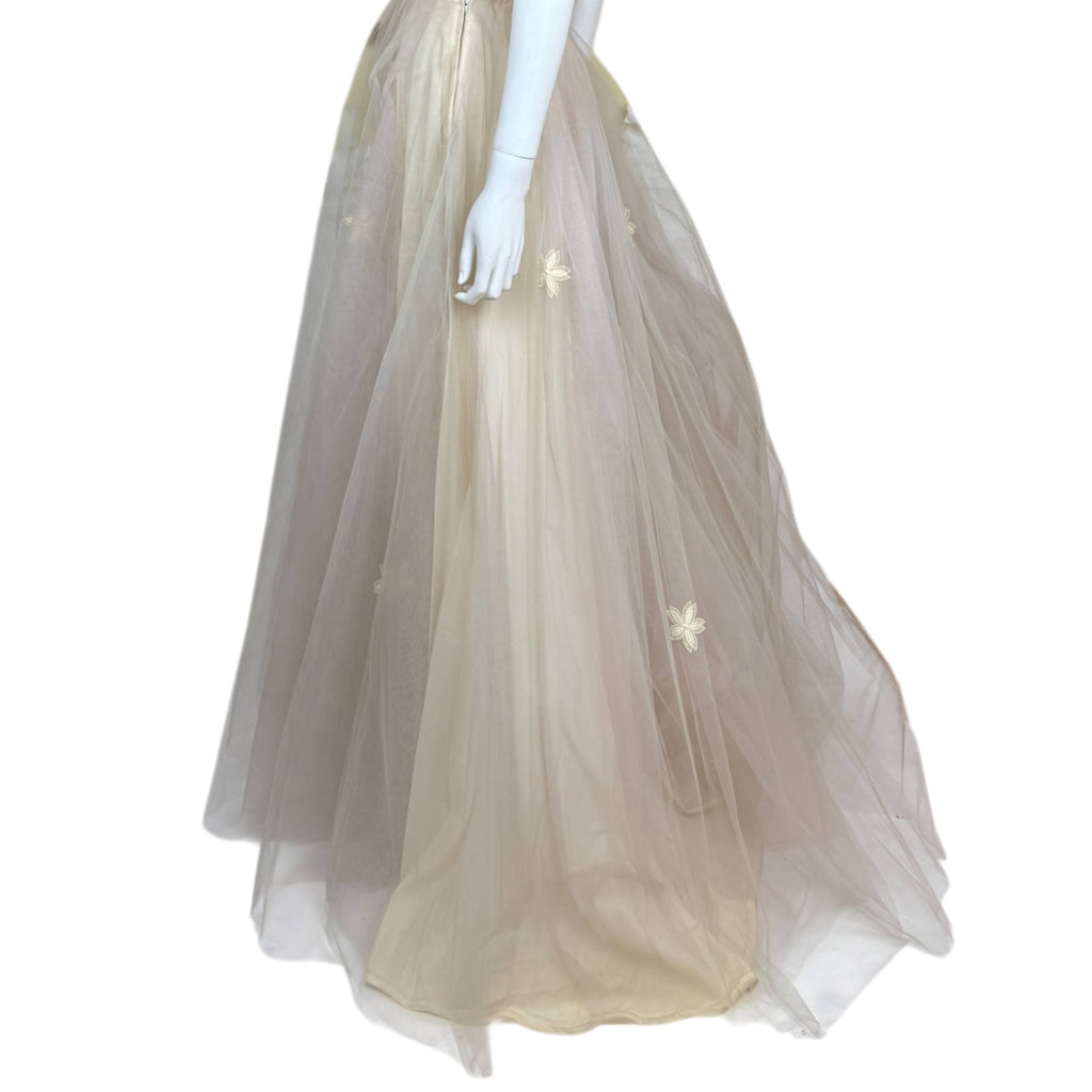 Vintage 1950s Evening Gown Violet-Grey Tulle over Pale Yellow Taffeta Size S