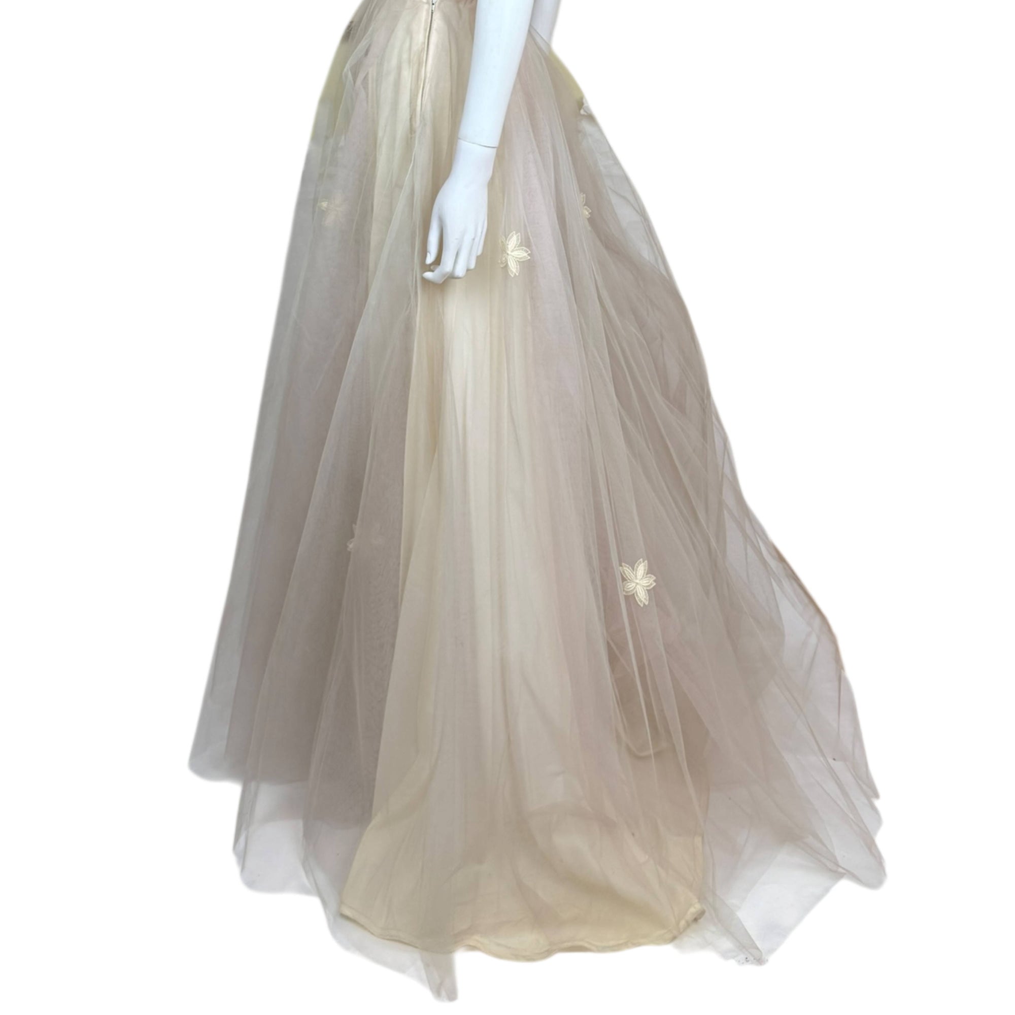 Vintage 1950s Evening Gown Violet-Grey Tulle over Pale Yellow Taffeta Size S