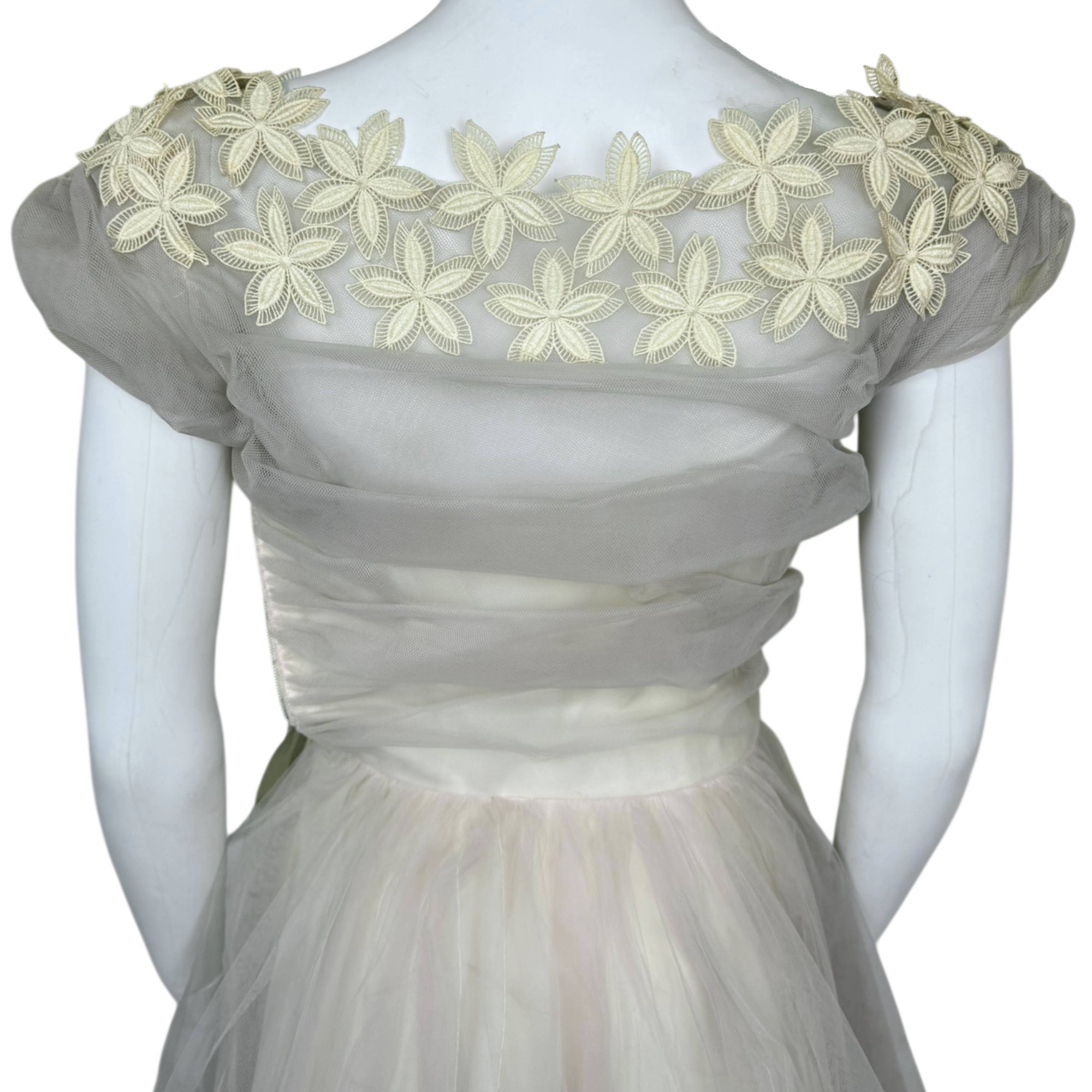 Vintage 1950s Evening Gown Violet-Grey Tulle over Pale Yellow Taffeta Size S