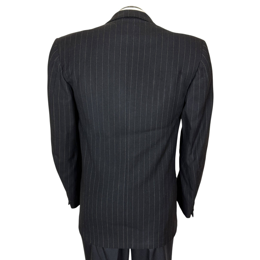 Back of 1951 Progress Brand dark charcoal pinstripe suit jacket