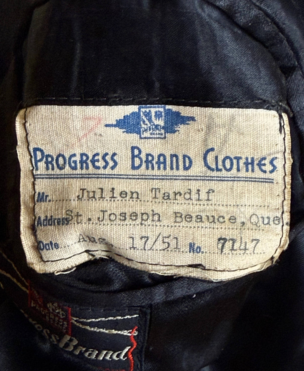 Original Progress Brand label dated August 17 1951 for Julien Tardif