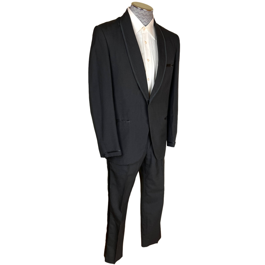 Vintage 1960s Tuxedo Suit Satin Trim Shawl Lapels Sz M