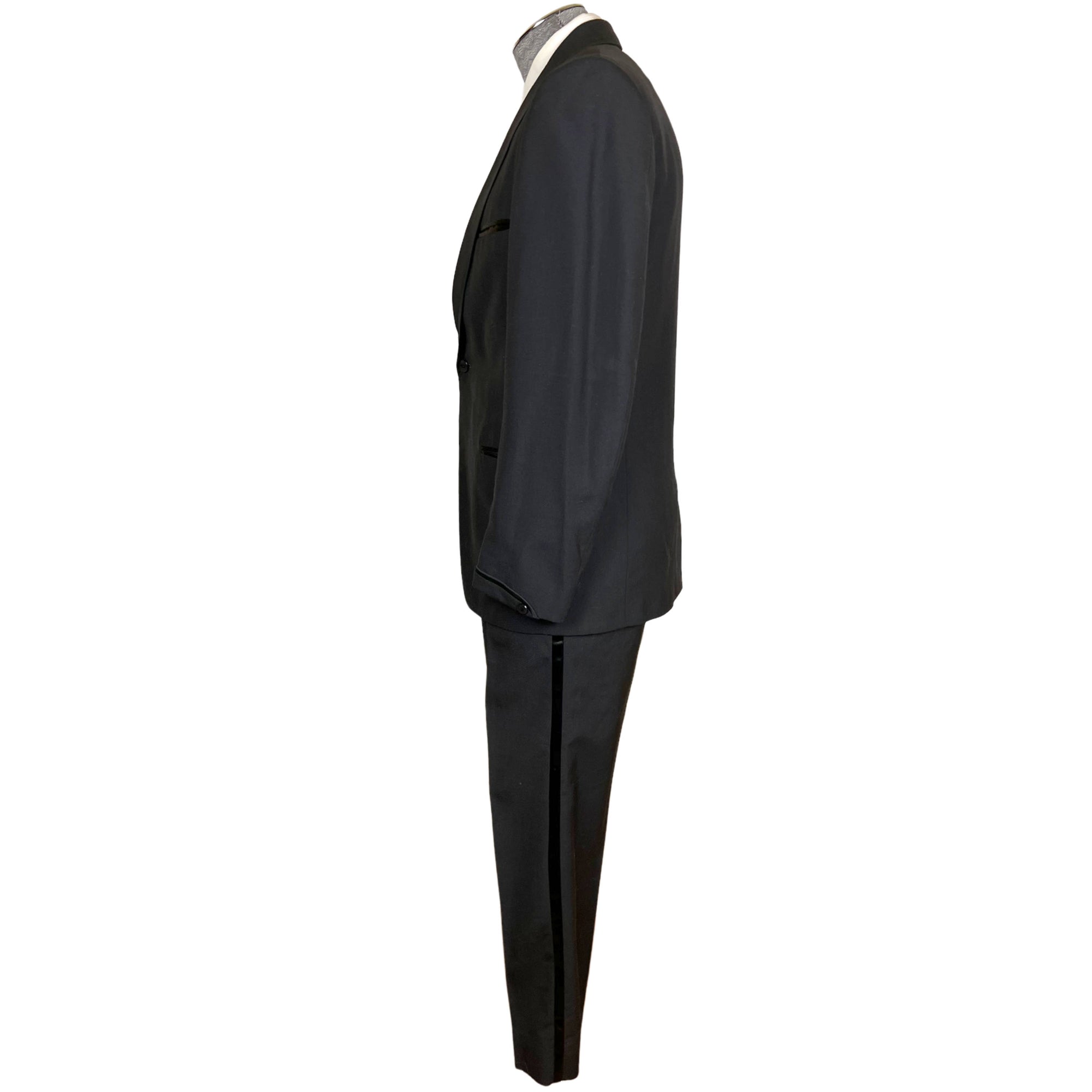 Vintage 1960s Tuxedo Suit Satin Trim Shawl Lapels Sz M