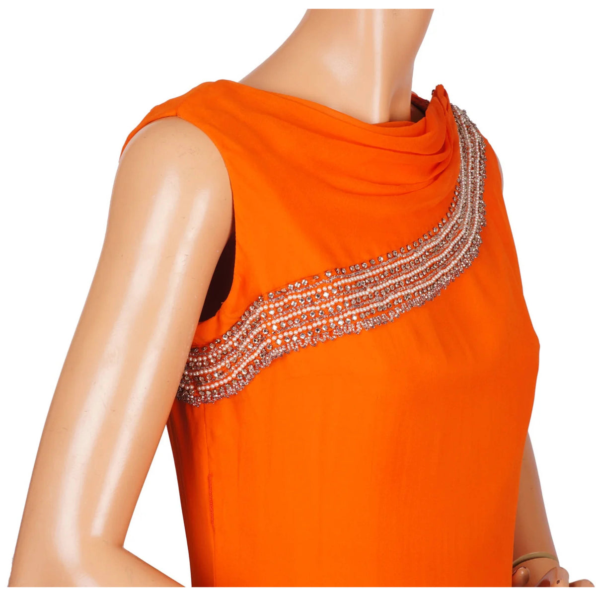 detail of rhinestone embellishment on Vintage 1960s orange Evening Gown