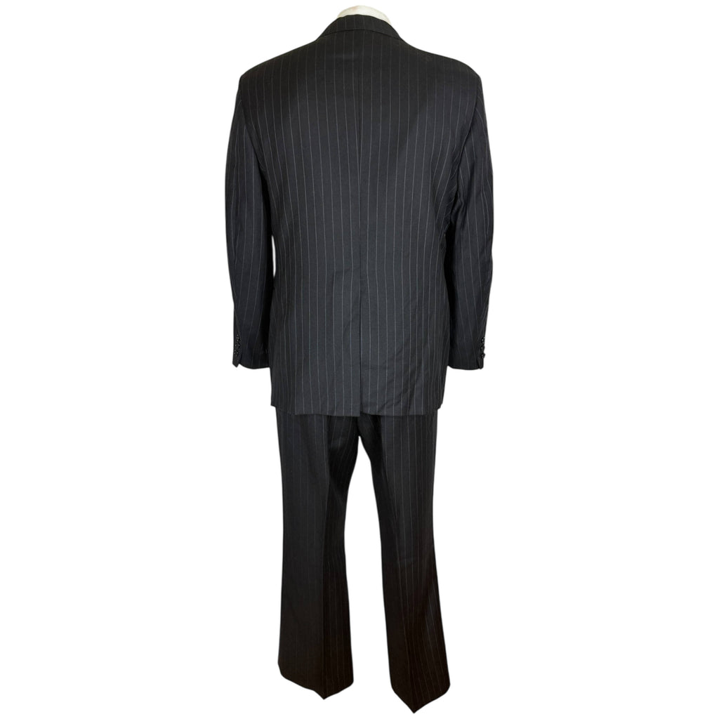 Vintage 1970s Suit Double Breasted Grey Pinstriped Black Mens Sz M