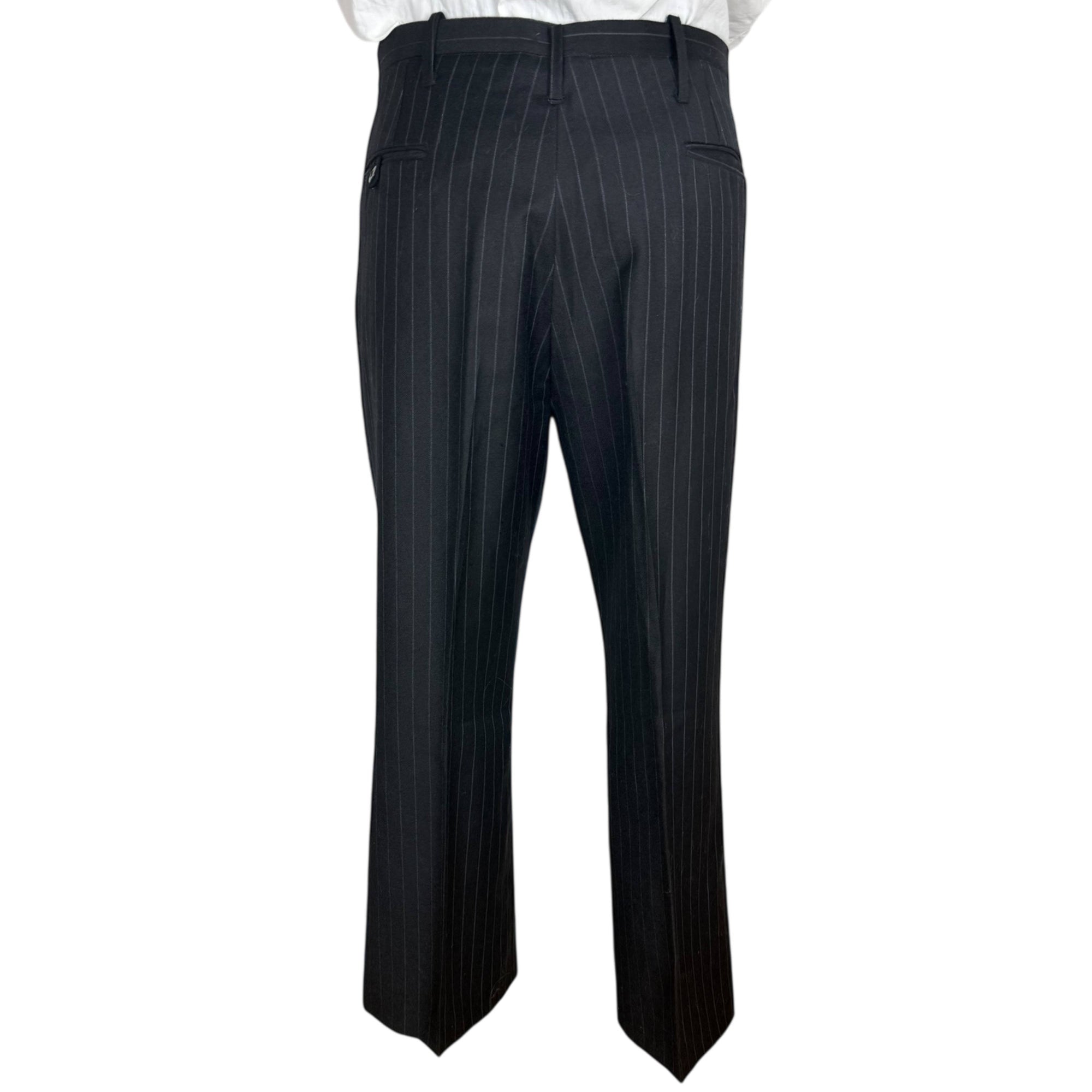 Vintage 1970s Suit Double Breasted Grey Pinstriped Black Mens Sz M