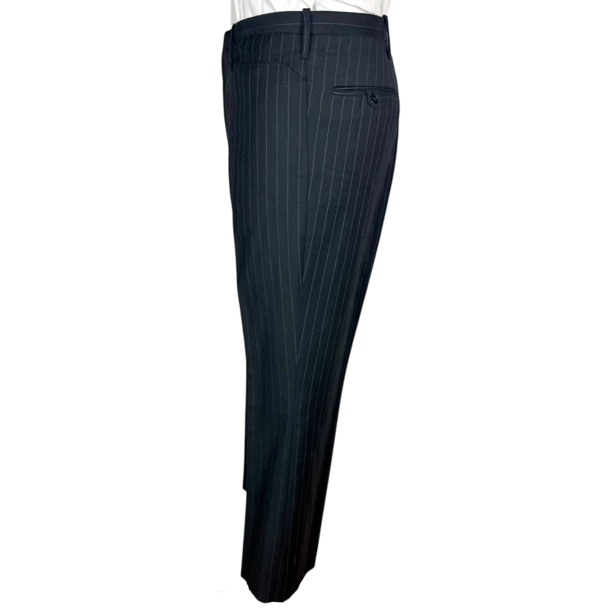 Vintage 1970s Suit Double Breasted Grey Pinstriped Black Mens Sz M