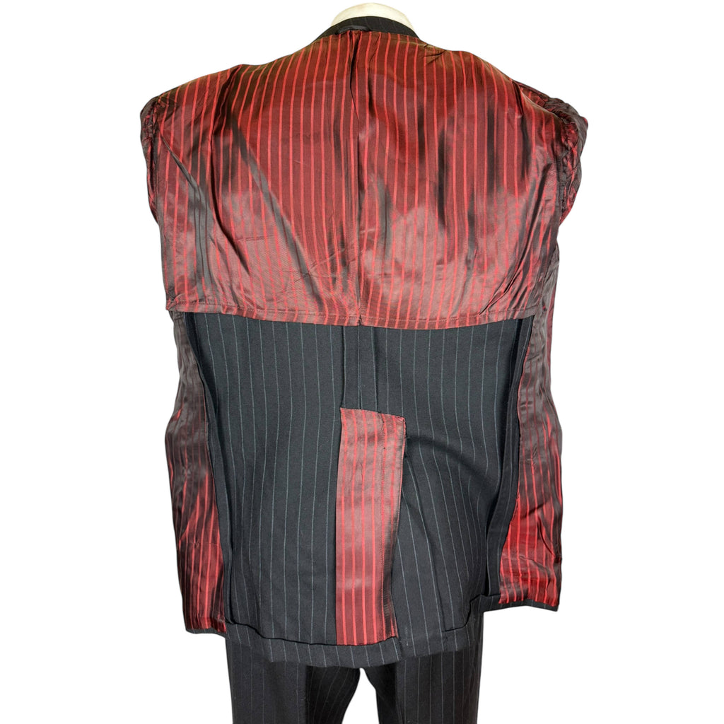 Vintage 1970s Suit Double Breasted Grey Pinstriped Black Mens Sz M