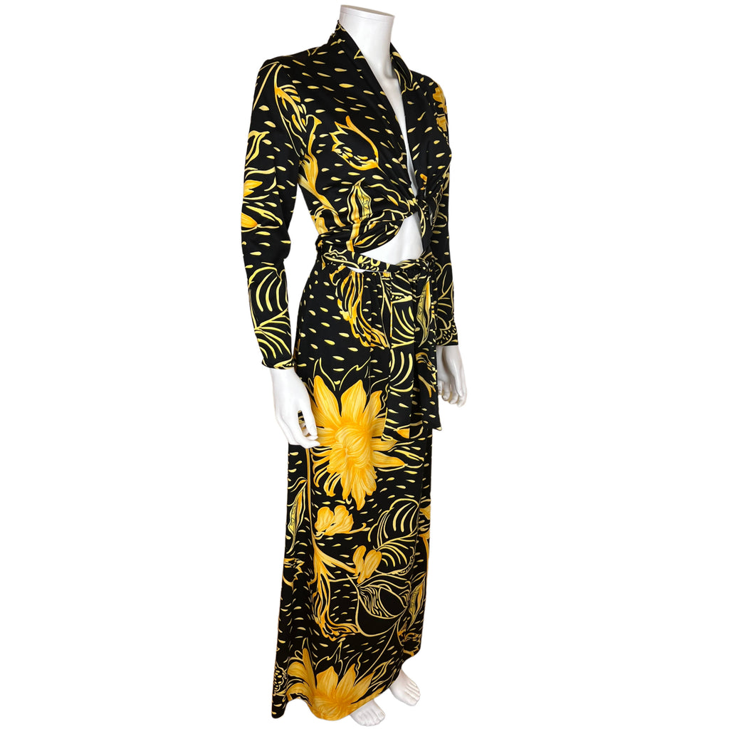 Vintage 70s Floral Polyester Dress Bare Midriff Lucia Italy